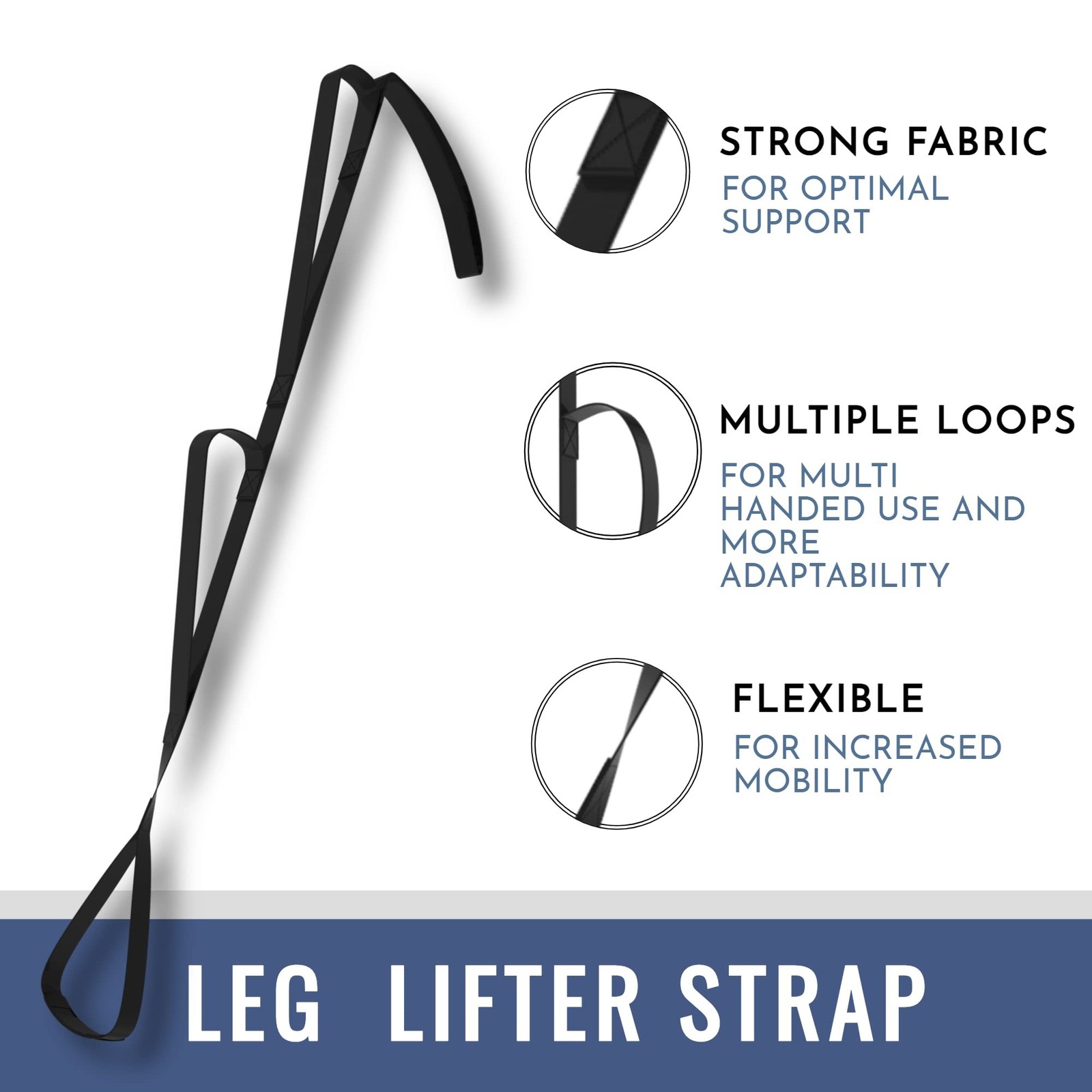 VMA 47” Leg Lifter Strap – Foldable Extra Long Strap with Loops for