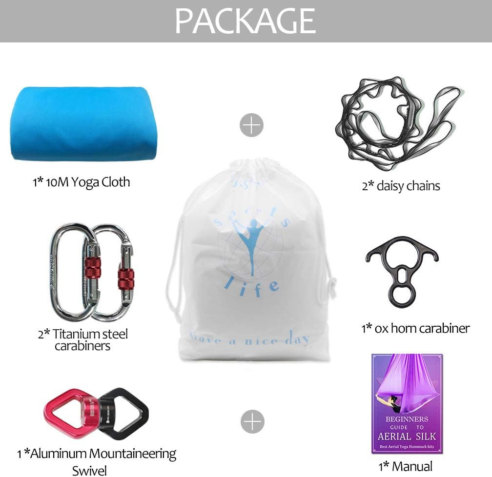 Deluxe Aerial Silks Equipment Set – 11 Yards Aerial Yoga Hammock Swing for Acrob