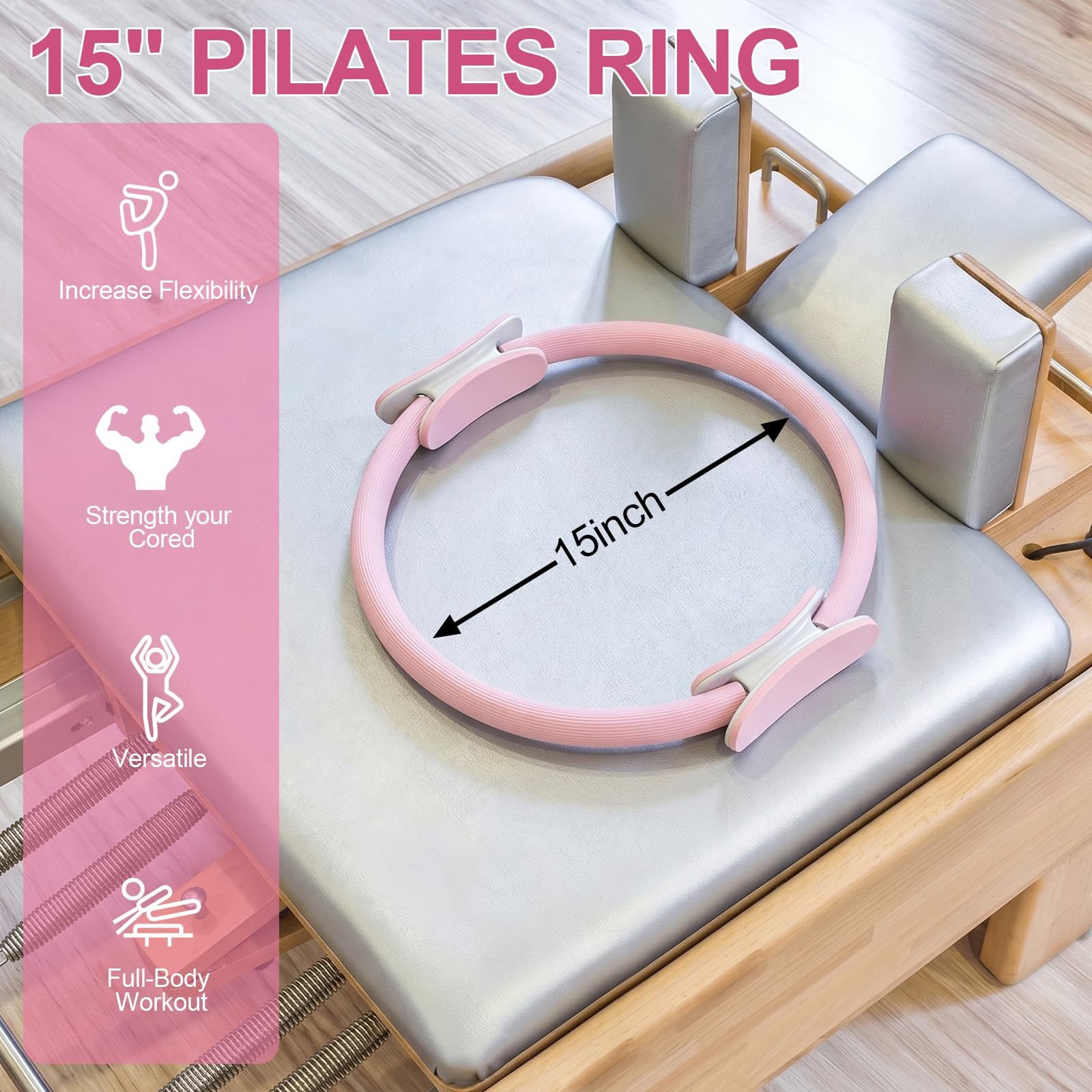 Pilates Ring 15 Inch Magic Circle Ring, Dual Padded Handles Pink