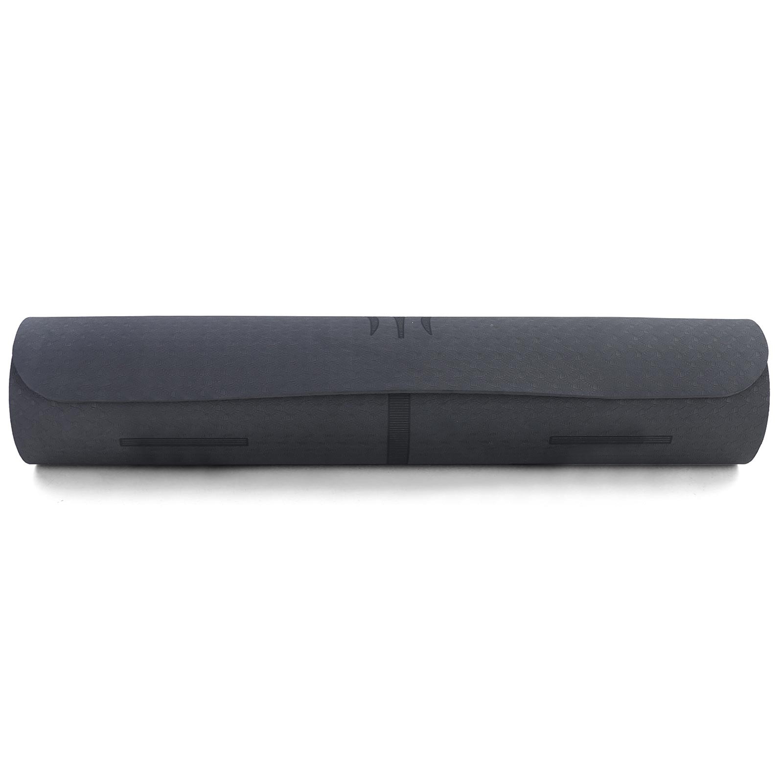 Premium yoga mat with symbols TPE black 182x61cm also for fitness Pilates