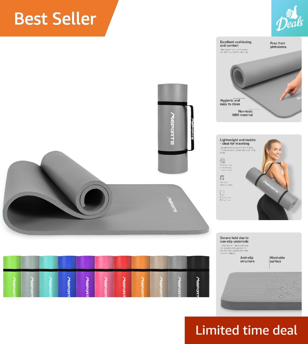 Portable Exercise Mat with Strap – Extra Thick 0.6&Prime; NBR Foam for All Workouts