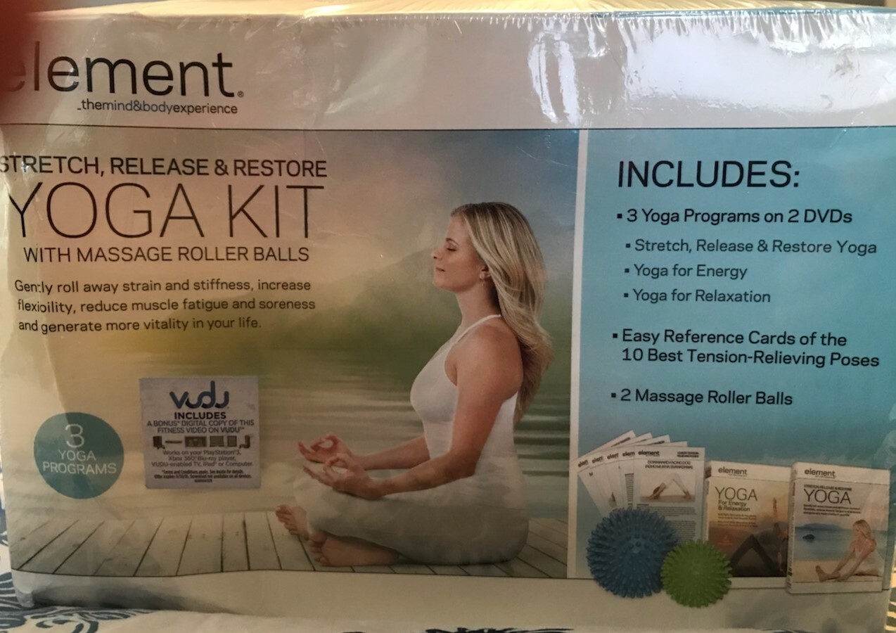 Element Yoga Kit with Massage Roller Balls, 3 Yoga Programs Guide New sealed box