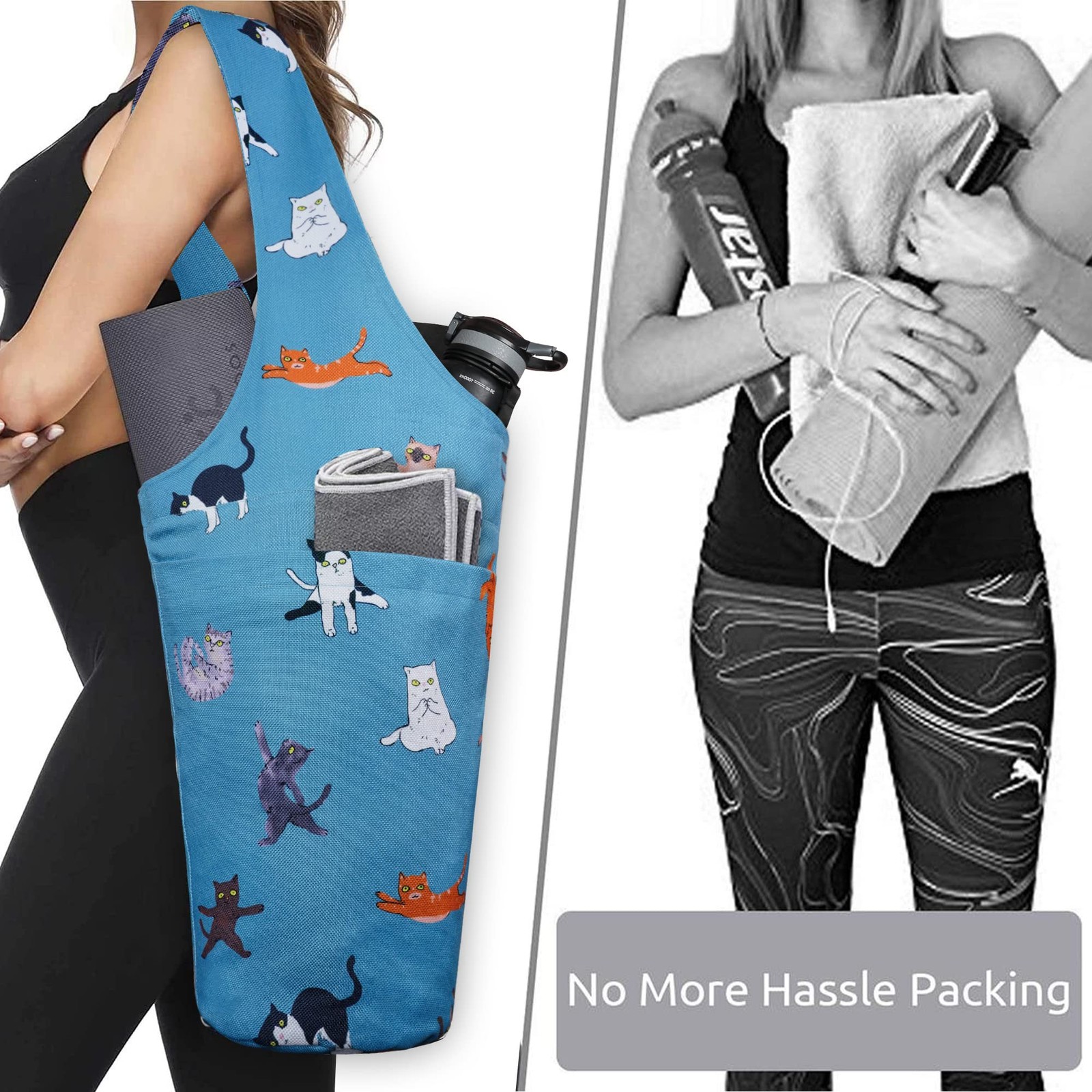 Yoga Bag Cat Yoga Pose Mat Carrier with Large & Zipper Pockets, Fits…