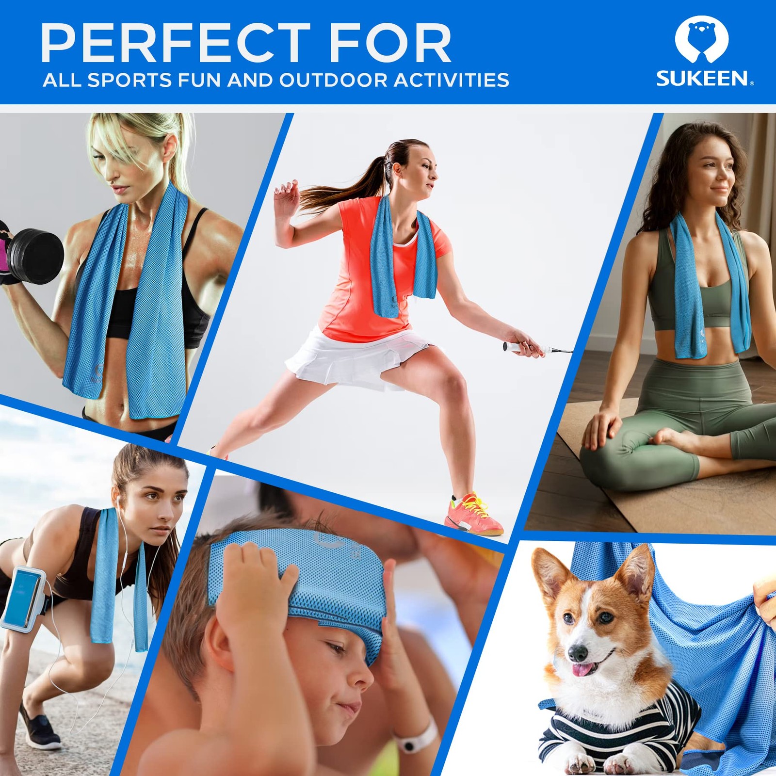 Sukeen 4 Pack Cooling Towels 40X12 Cooling Neck Wraps Ice Towel Soft Breathable