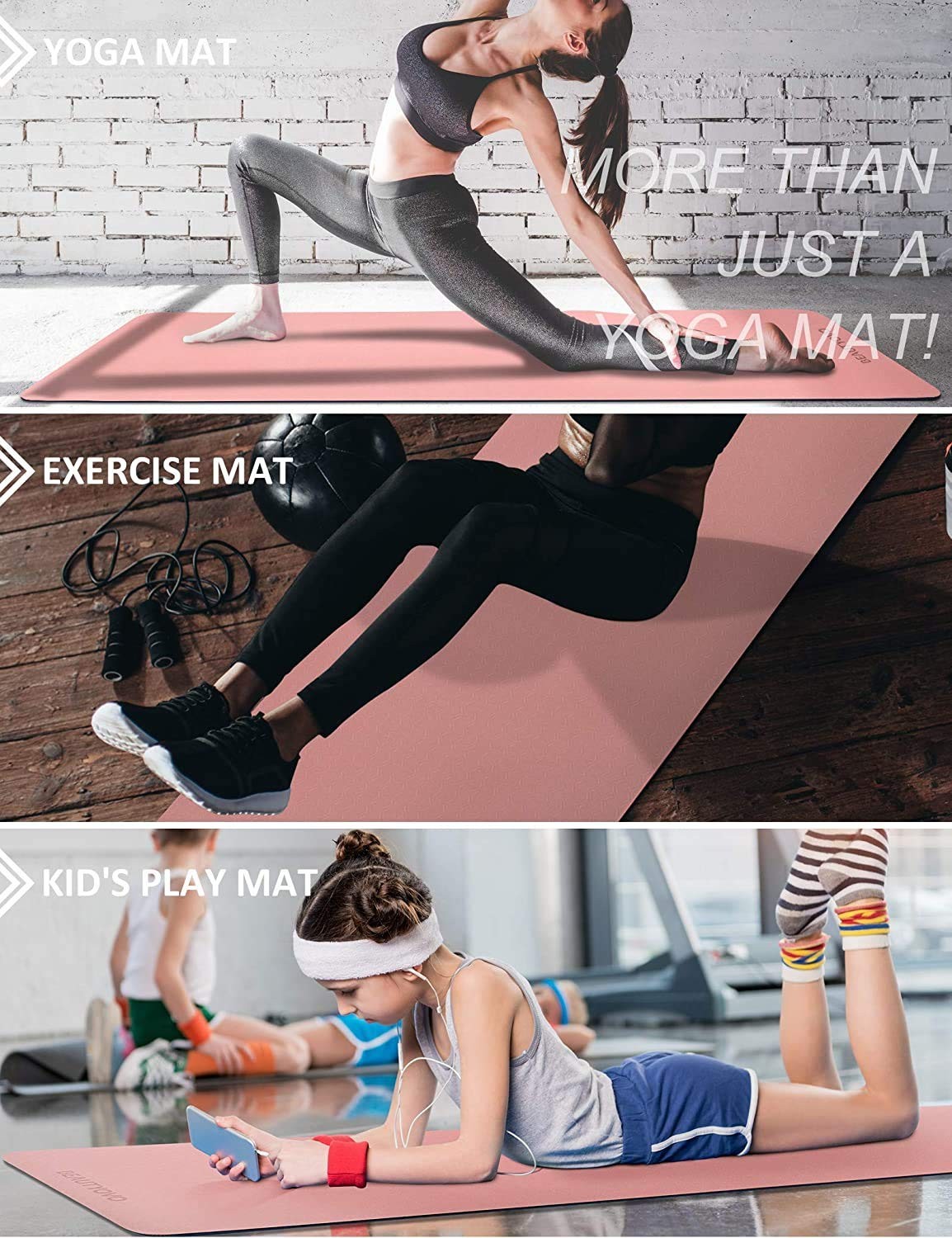 Yoga Mat with 72 » x 24 » x 1/3 » (Regular Version), Cherry Pink & Navy Blue