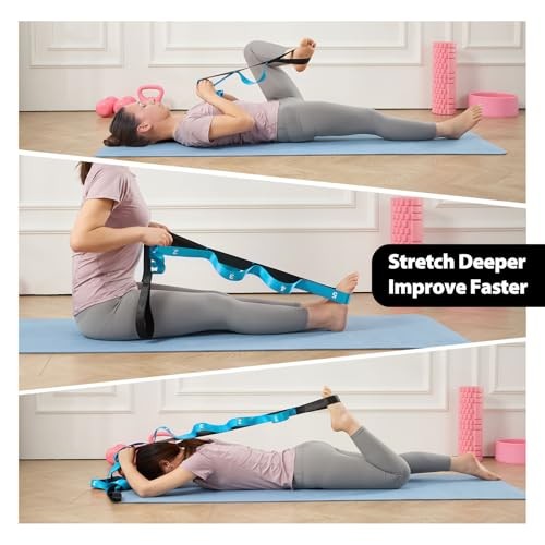 Stretching Strap with 10 Loops-Yoga Length: 86 inches, Width: 1.5 inches Blue