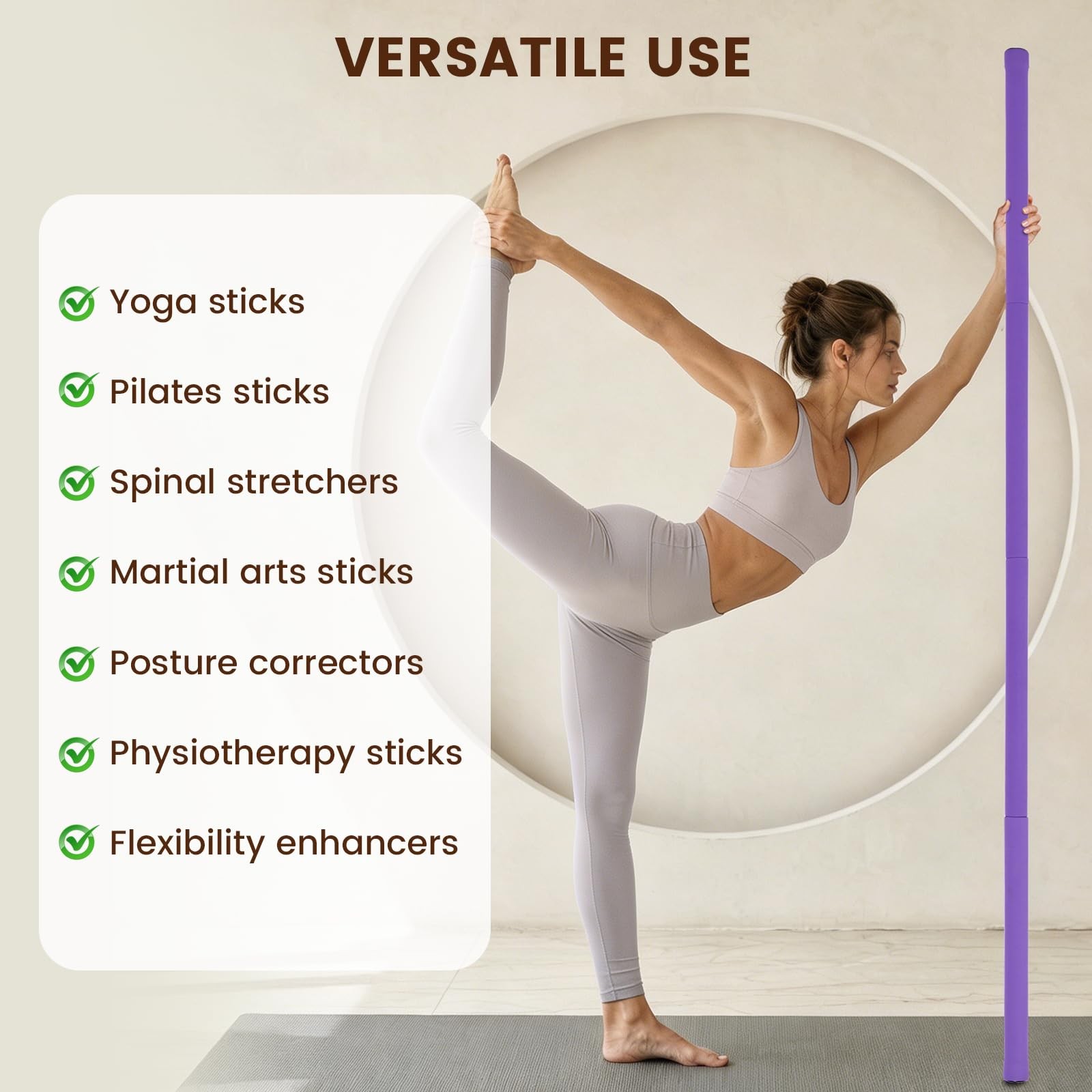 Yoga Stick, Upgraded 5ft Sturdy Steel Mobility Stick with 3 Adjustable Length