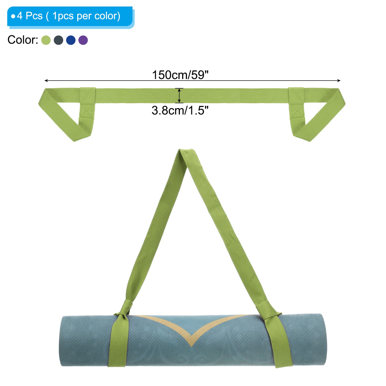 4Pcs Yoga Mat Strap Carrier Dark Green/Dark Grey/Navy Blue/Dark Purple