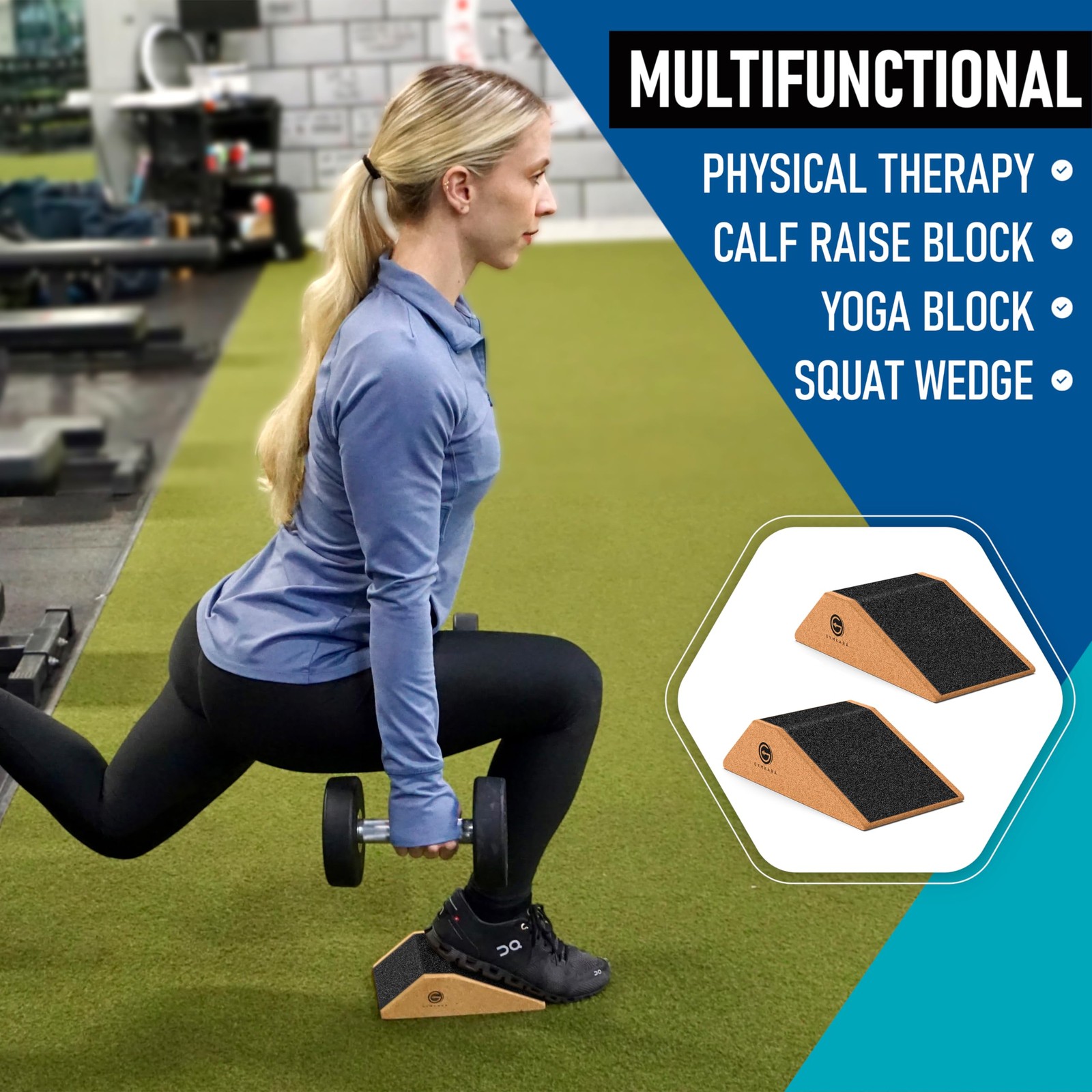 2 Pack Squat Wedge Block Cork Non Slip Heel Elevated Wedge Calf Raise Slant