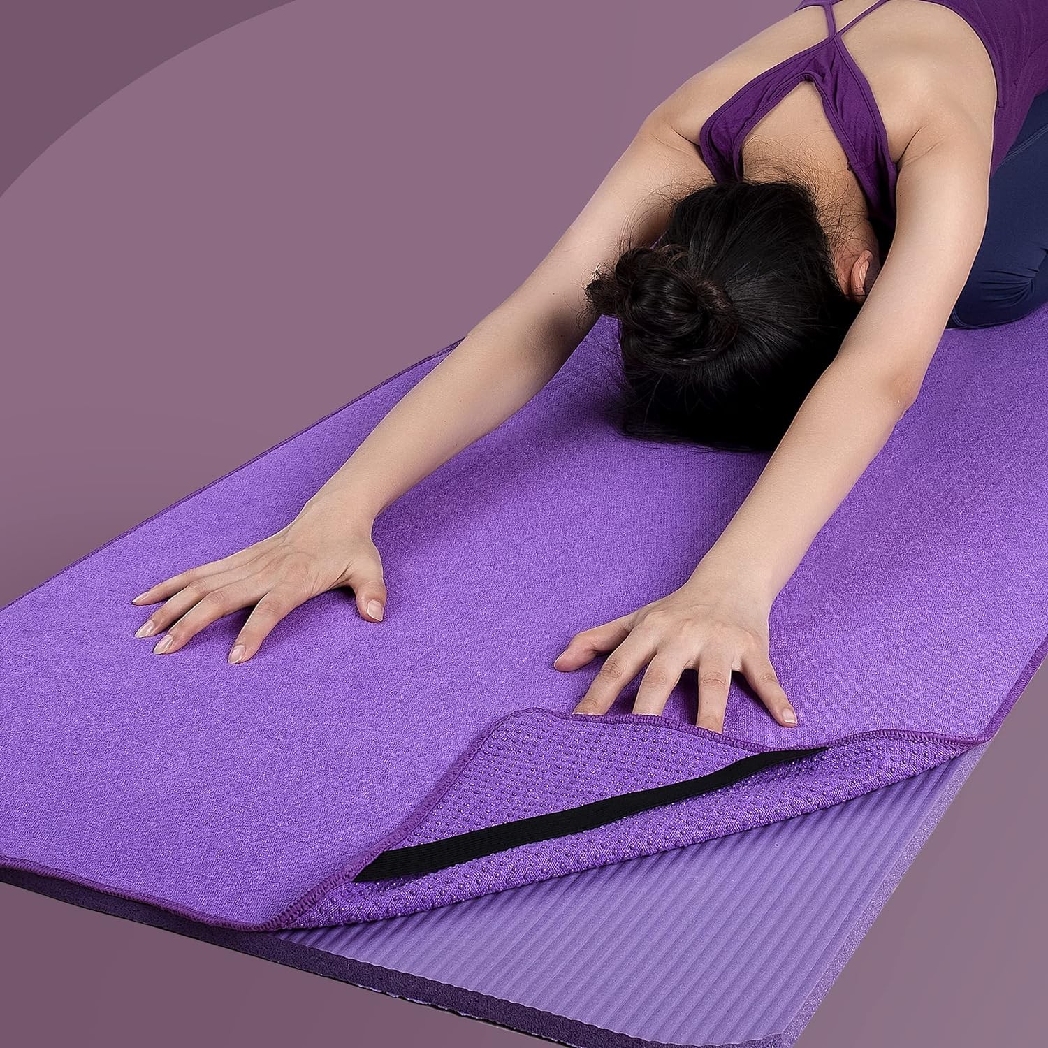 POLYTE Microfiber Hot Yoga Towel Mat with Non-Slip Silicone 24×72 in, Purple