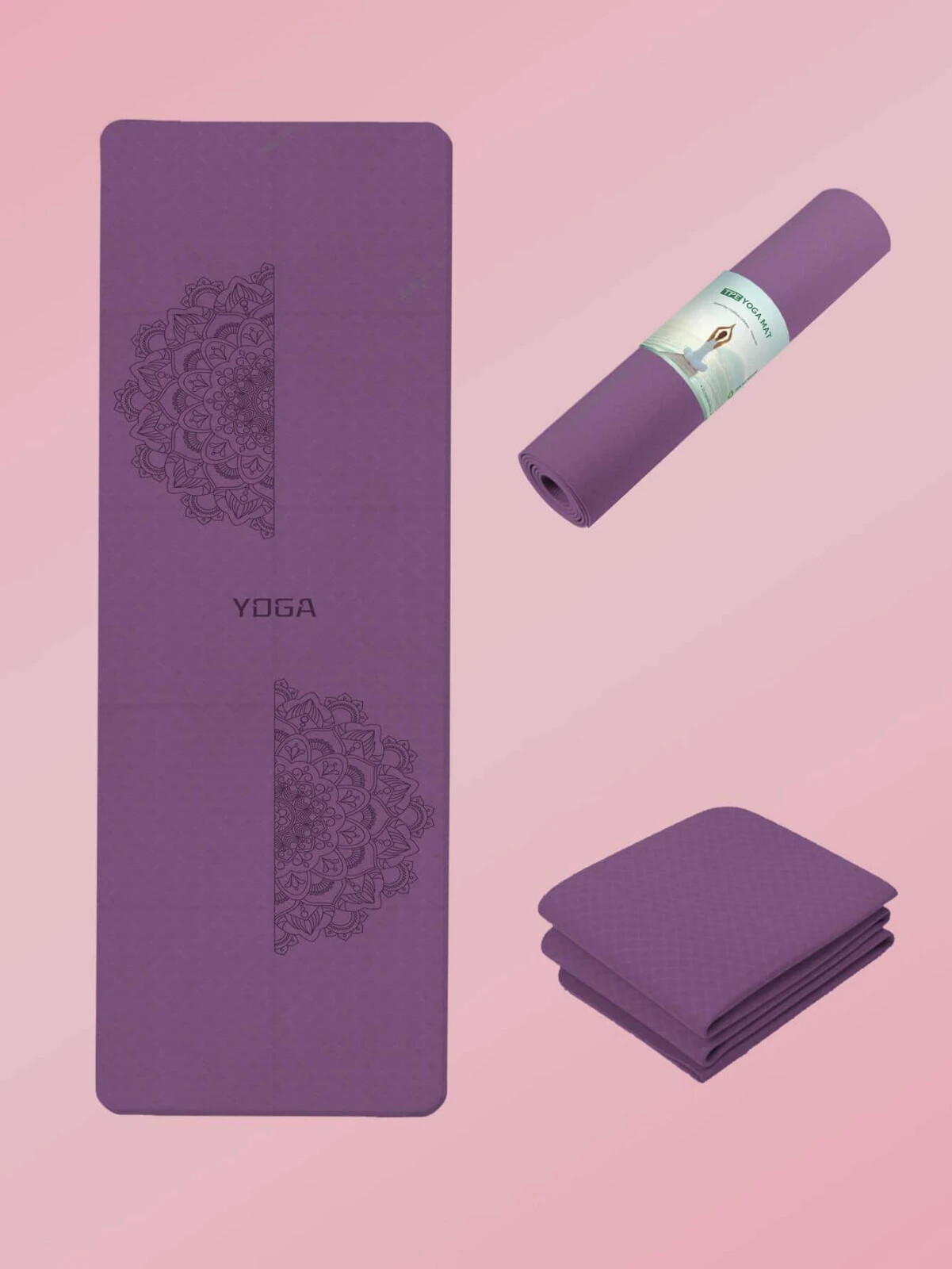 183*61cm TPE Foldable Laser Yoga Mat Gym Nonslip Fitness Exercise Anti Slip Mat