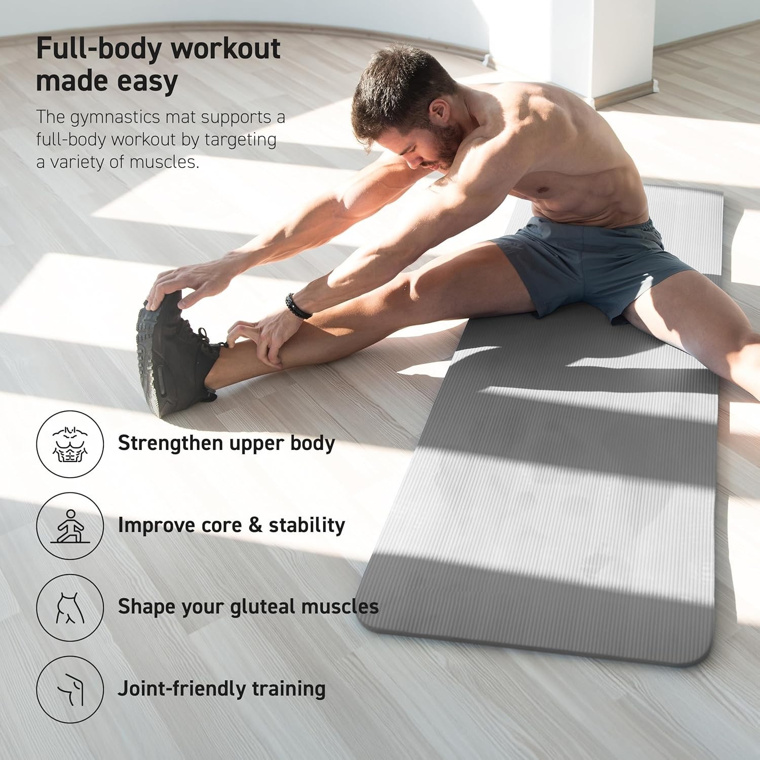 Portable Exercise Mat with Strap – Extra Thick 0.6&Prime; NBR Foam for All Workouts