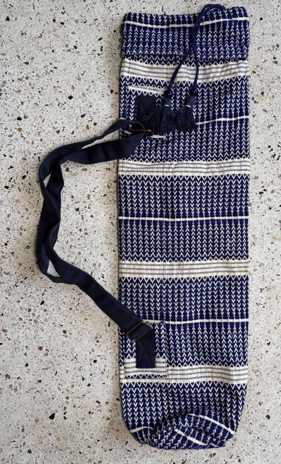 Jean-Louis Sherrer Pull String Yoga Mat Zip Bag Designer Natural Knit Blue White