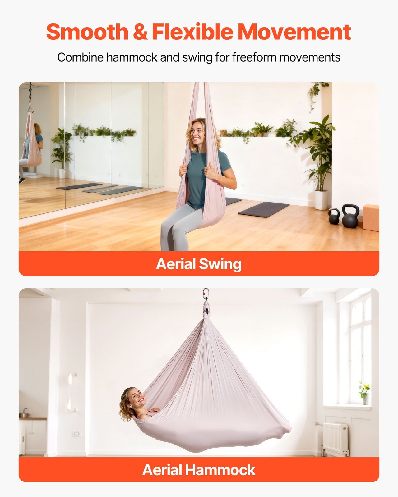 Aerial Yoga Swing 300lb Capacity 104.3×58.7in Washable Elastic Fabric Included
