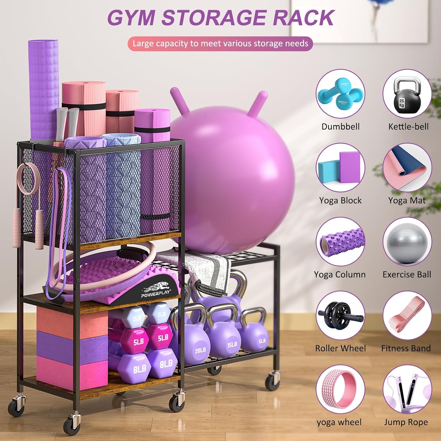 Dumbbell Rack, Yoga Mat Holder, Home Gym Storage, Exercise Equipment Organizer
