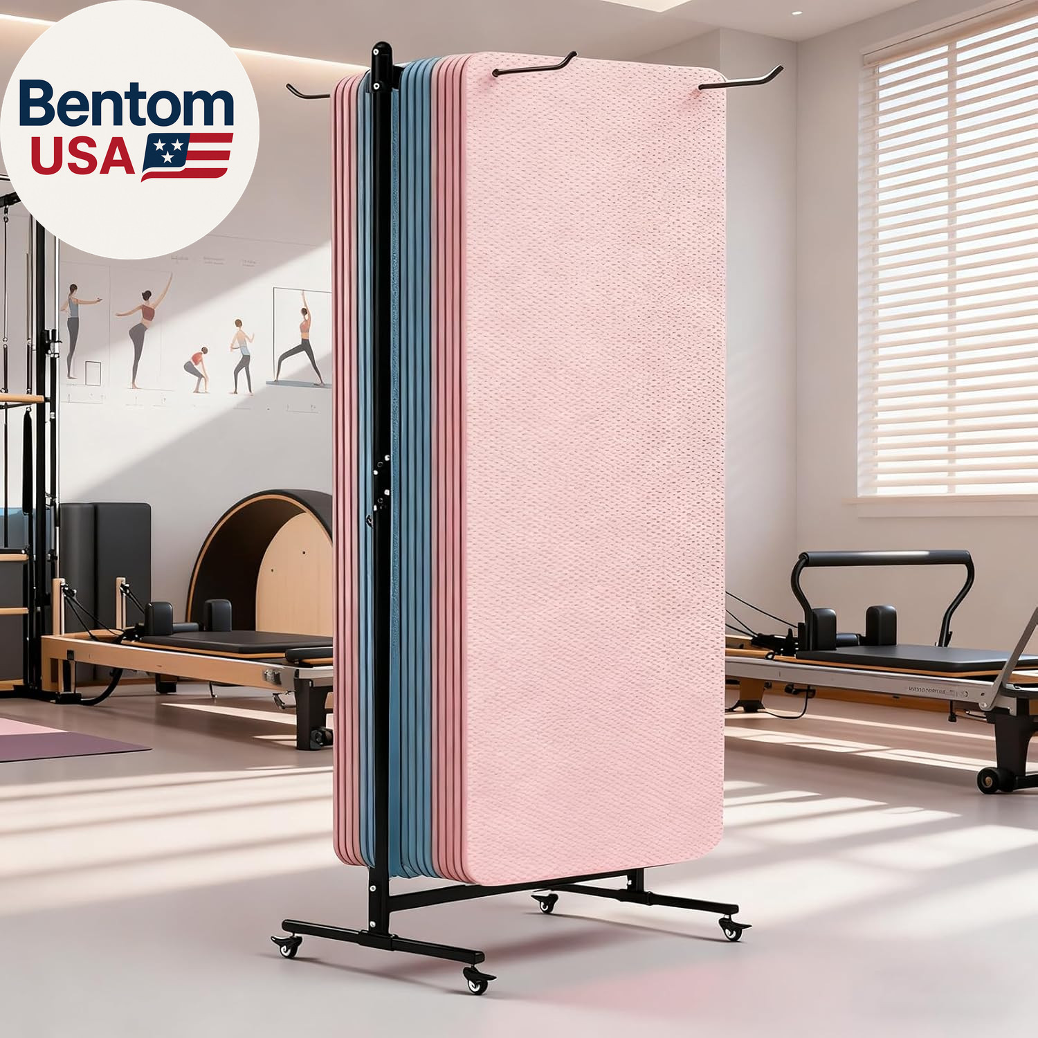 Yoga Mat Holder Hanging, Floor Rolling Yoga Mat Cart, Large Capacity Storage Rac