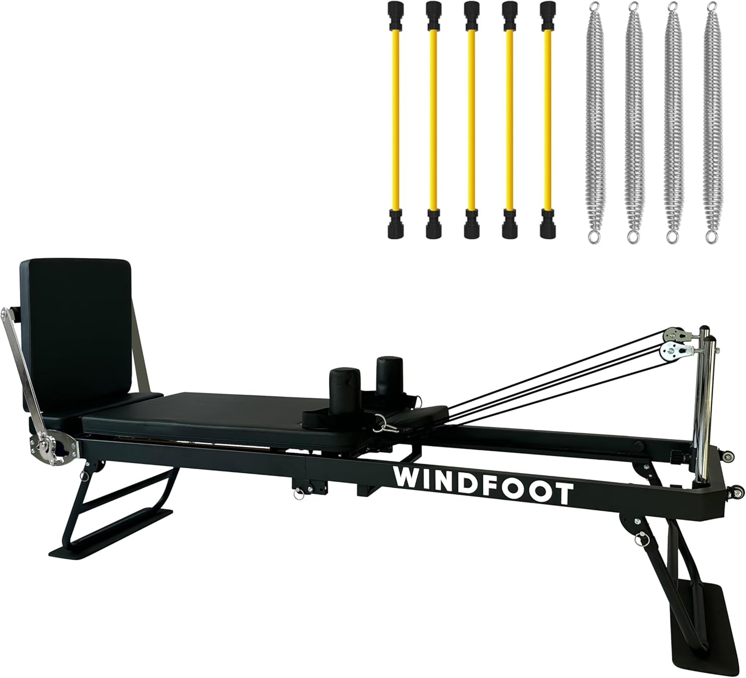 Pilates Reformer Machine Equipment with Springs & Cords for Home Workout, Foldab