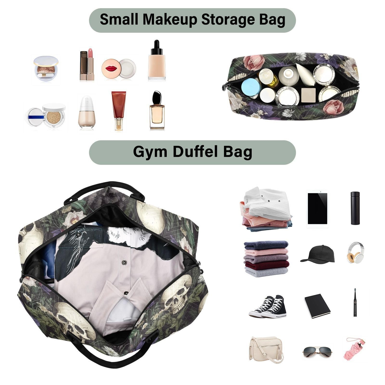 Skull Travel Duffle Gym Weekender Swim Bag with Toiletry Bag for Women – Purp…
