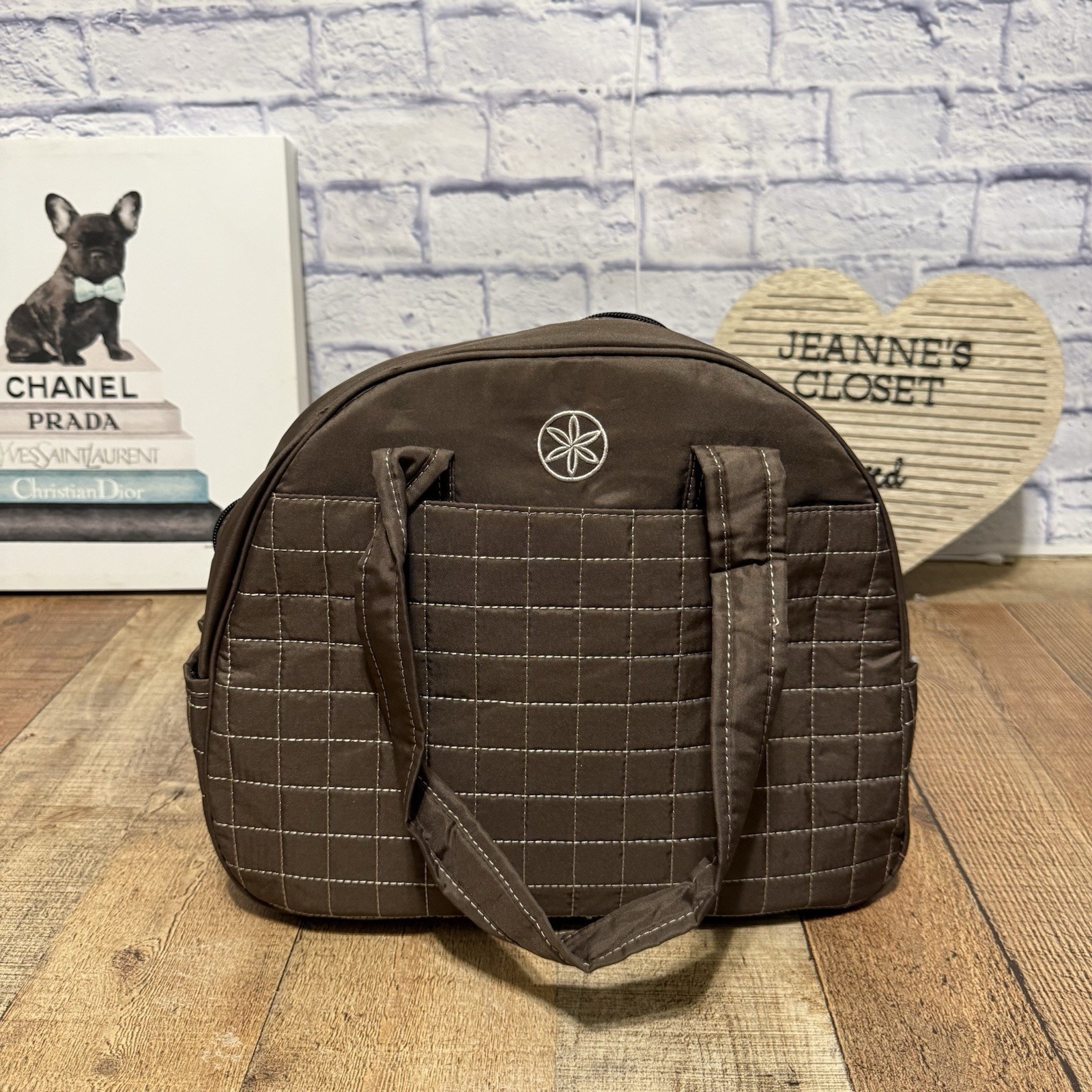 Gaiam Metro Gym Bag Brown Quilted Yoga Mat Strap Holder Multiple Compartments