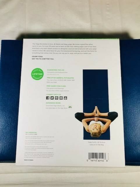 Gaiam Foldable Yoga Mat Super Compact Ultra-Lightweight Blue 68&Prime; x 24&Prime;