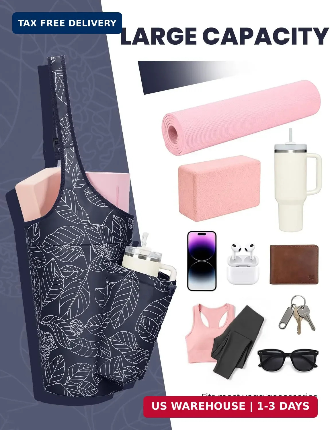 sportsnew Yoga Mat Bag for Women with Drawstring Pocket & Inner Pocket, Large Op