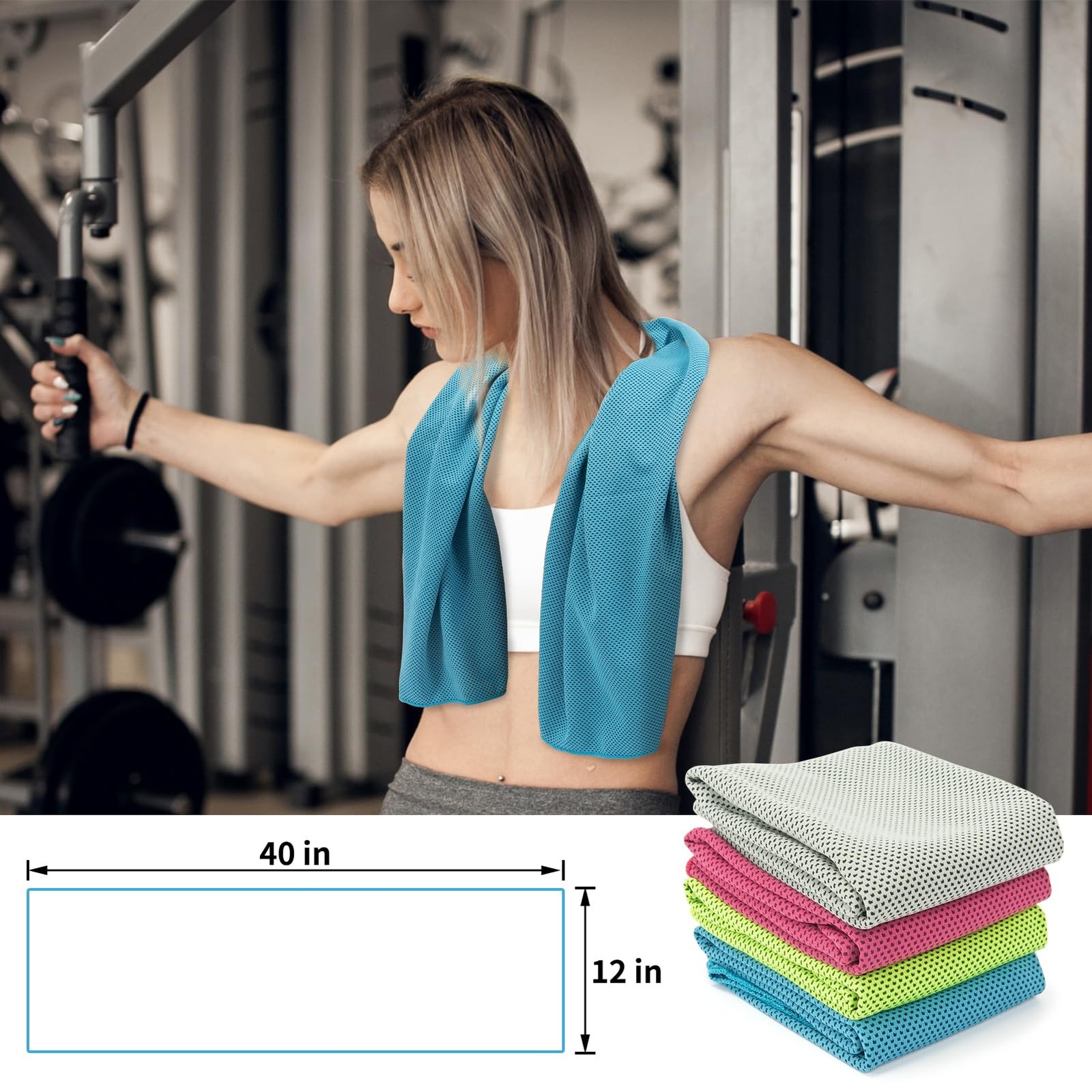 YESLIFE 4 Pack Cooling Towel 40 inches x 12 inches, Blue, Grey, Green, Pink