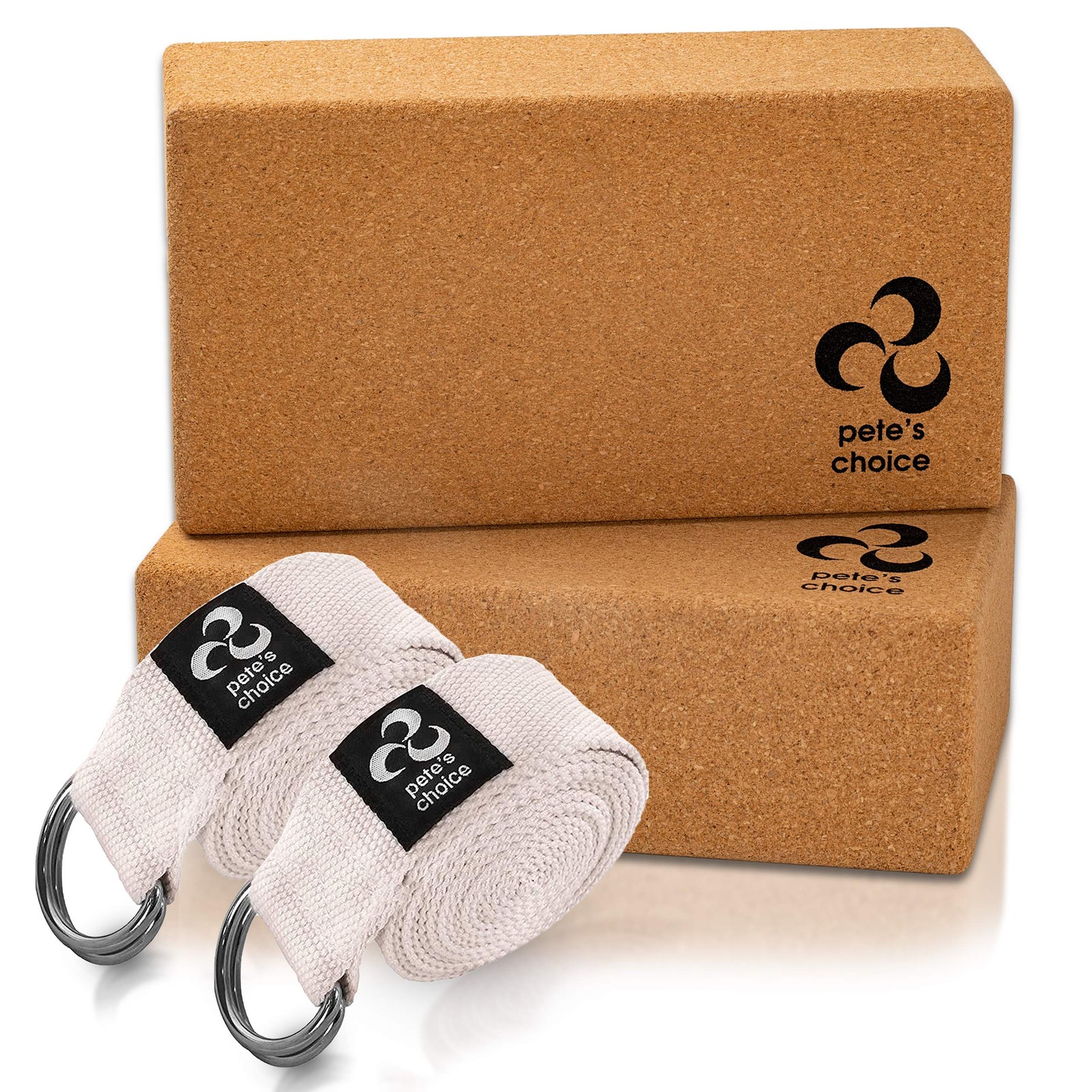 Pete&rsquo;s Choice Cork Yoga Blocks & Straps 2 of each Extra Firm, Eco Friendly, …