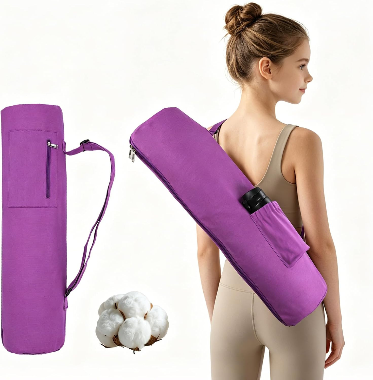 Cotton Yoga Mat Bag with Pockets and Adjustable Strap – Full Zip Cargo Yoga Mat