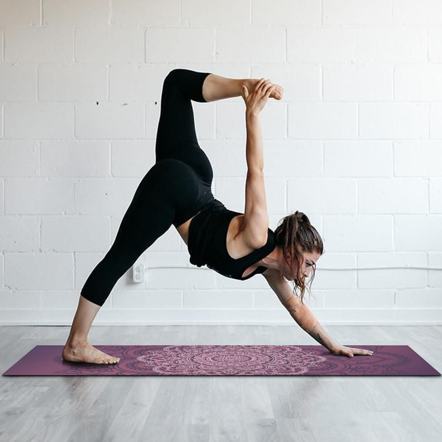 jkddrep Hot Yoga Mat Towel with Corner Pockets 70×26, Purple Flower-01