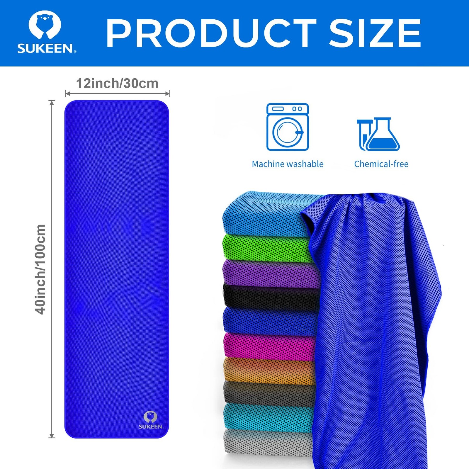 Sukeen Cooling Towel for Neck and Face (40&Prime;x12&Prime;), Microfiber Bulk Cooling Tow…