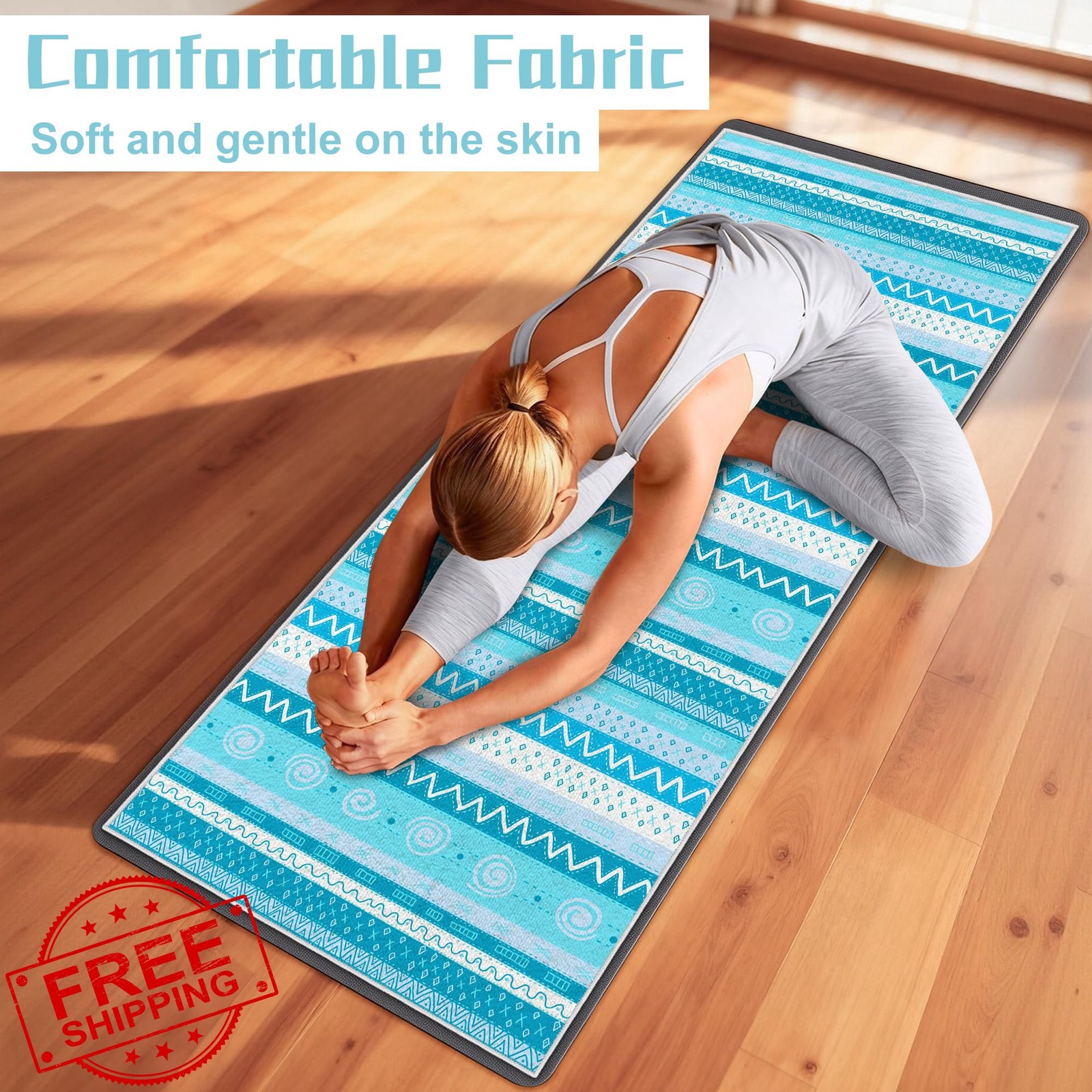 Alissgorat Yoga Towel Light Blue Triangle Geometry