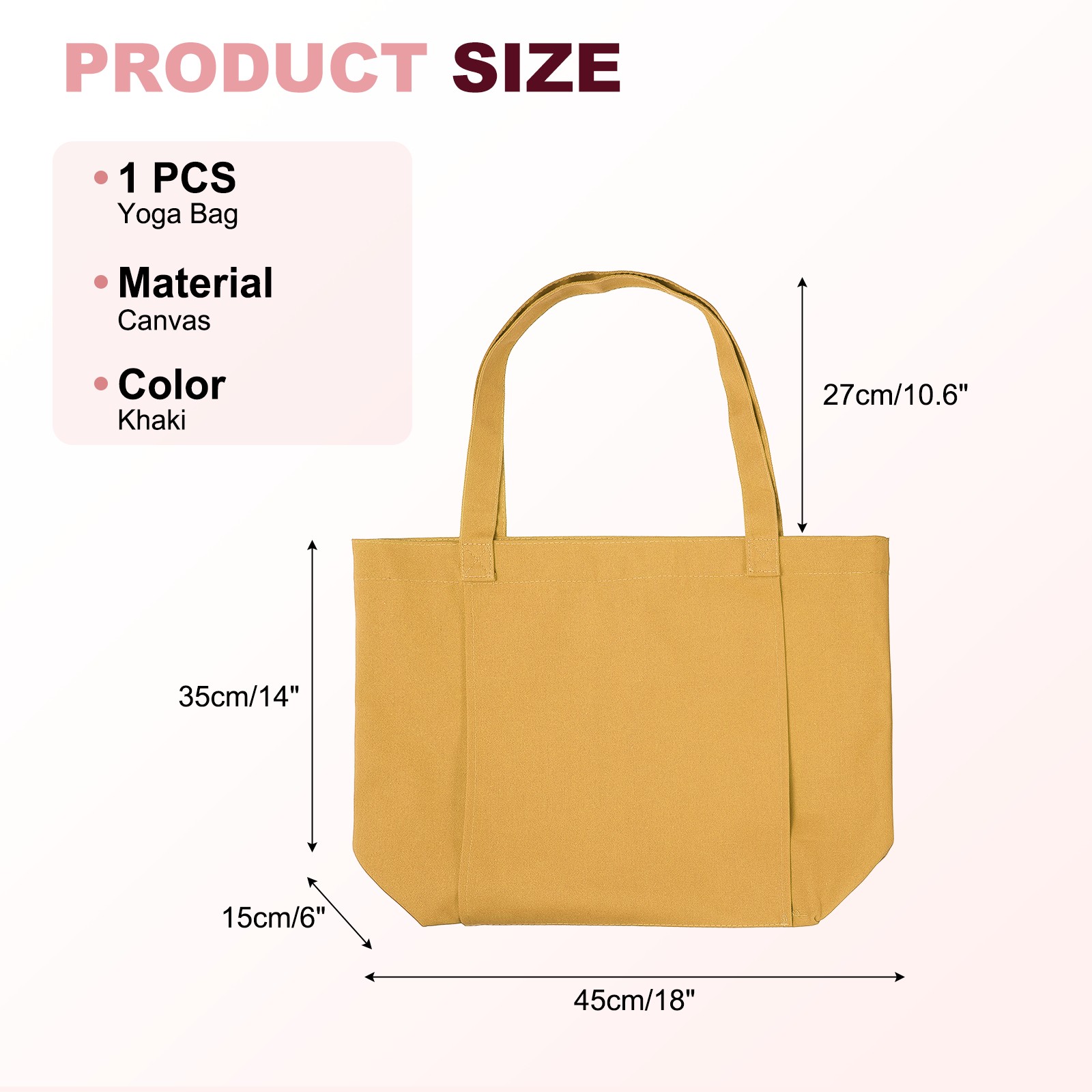 1 Pcs Yoga Bag, Tote Pilates Bag with Yoga Mat Holder Canvas & Khaki