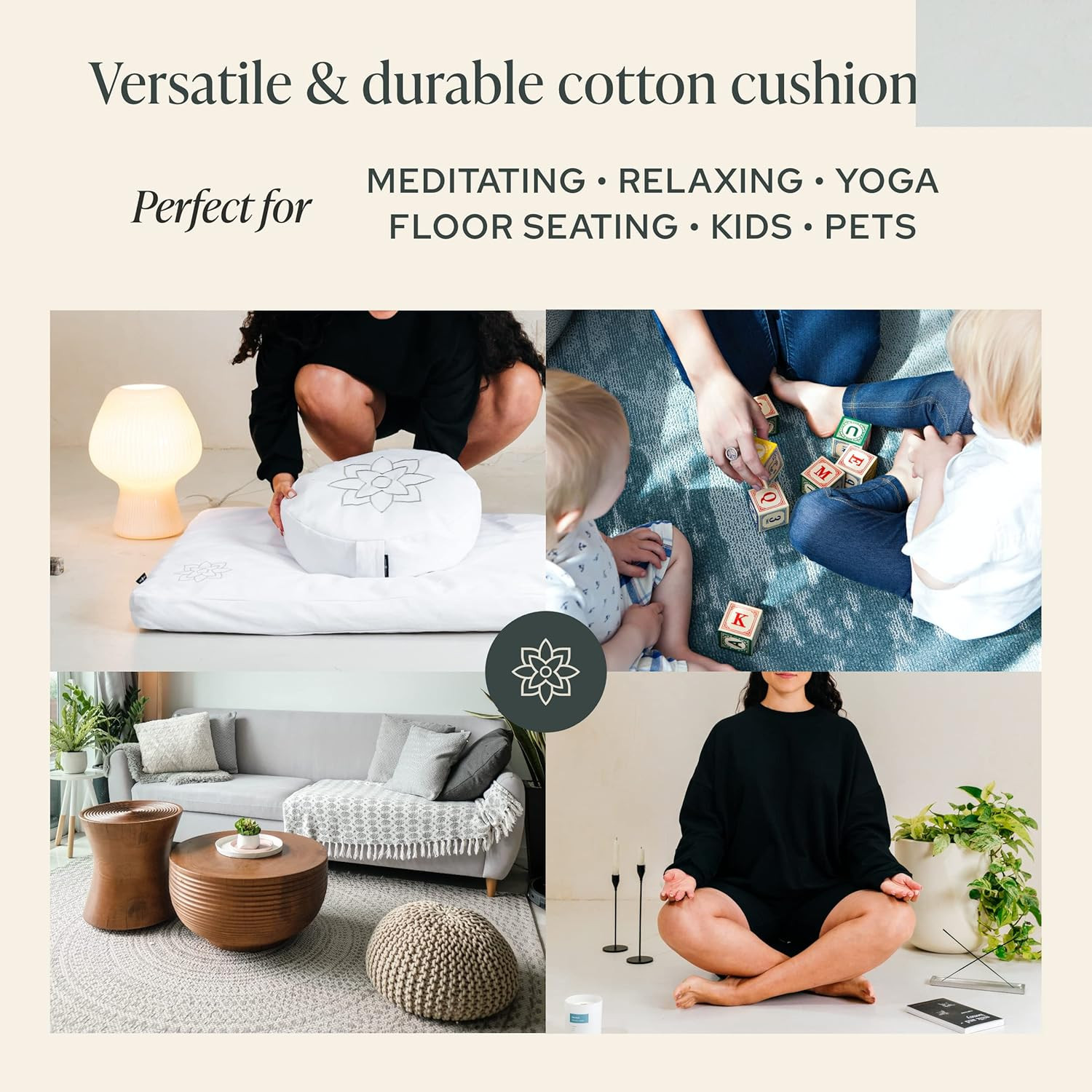 Premium Cotton Meditation Cushion & Zabuton Mat Set – Classic White