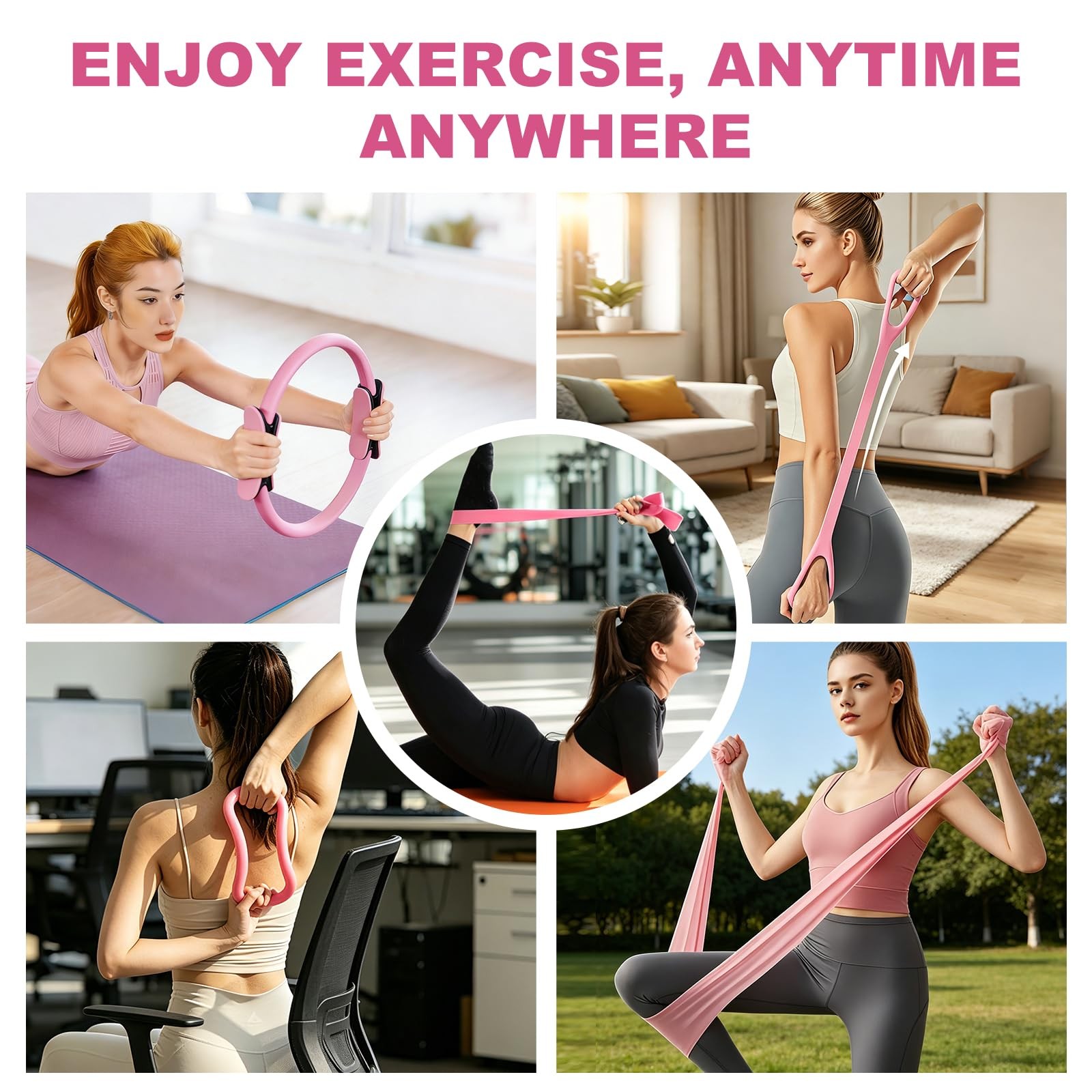 Dilobio Pilates Kit, Equipment for Home Workout, 13 Inch, Pink