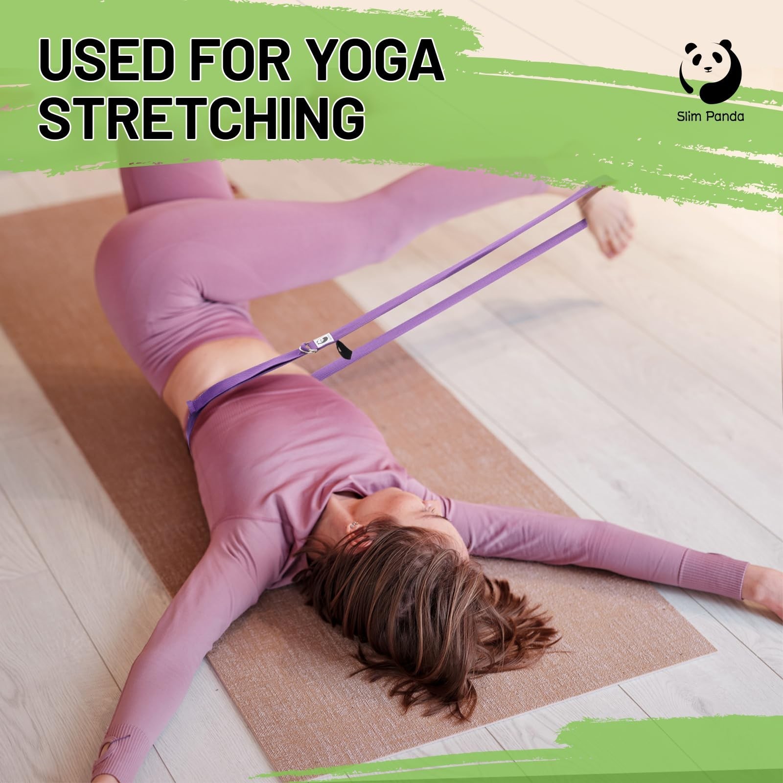 Slim Panda Yoga Strap for Stretching,Cotton Yoga Strap with Adjustable D-Ring…