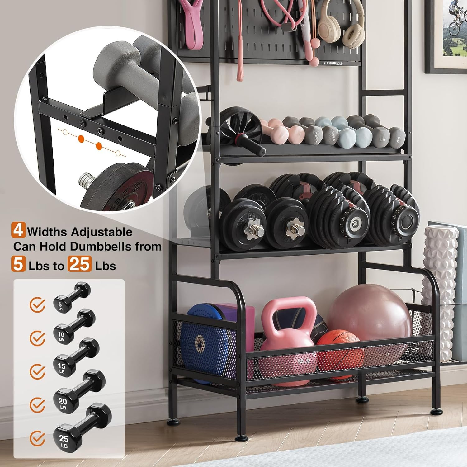 Taller Home Gym Storage Organizer, Yoga Mat Storage Rack with Hanging Board, Exe
