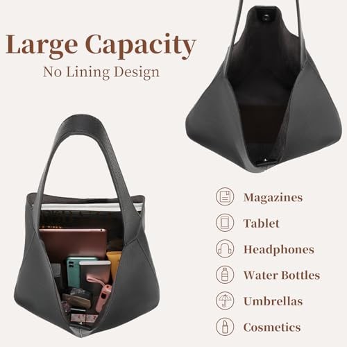 Soft Vegan Leather Hobo Bag for Women, Slouchy Shoulder Tote, Coffee