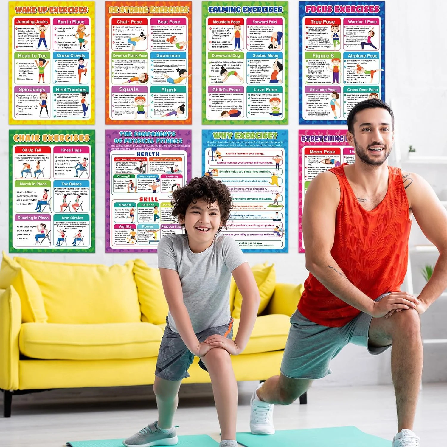 gisgfim Exercise Posters Stretching Yoga Workout Poster Physical Educational Fit