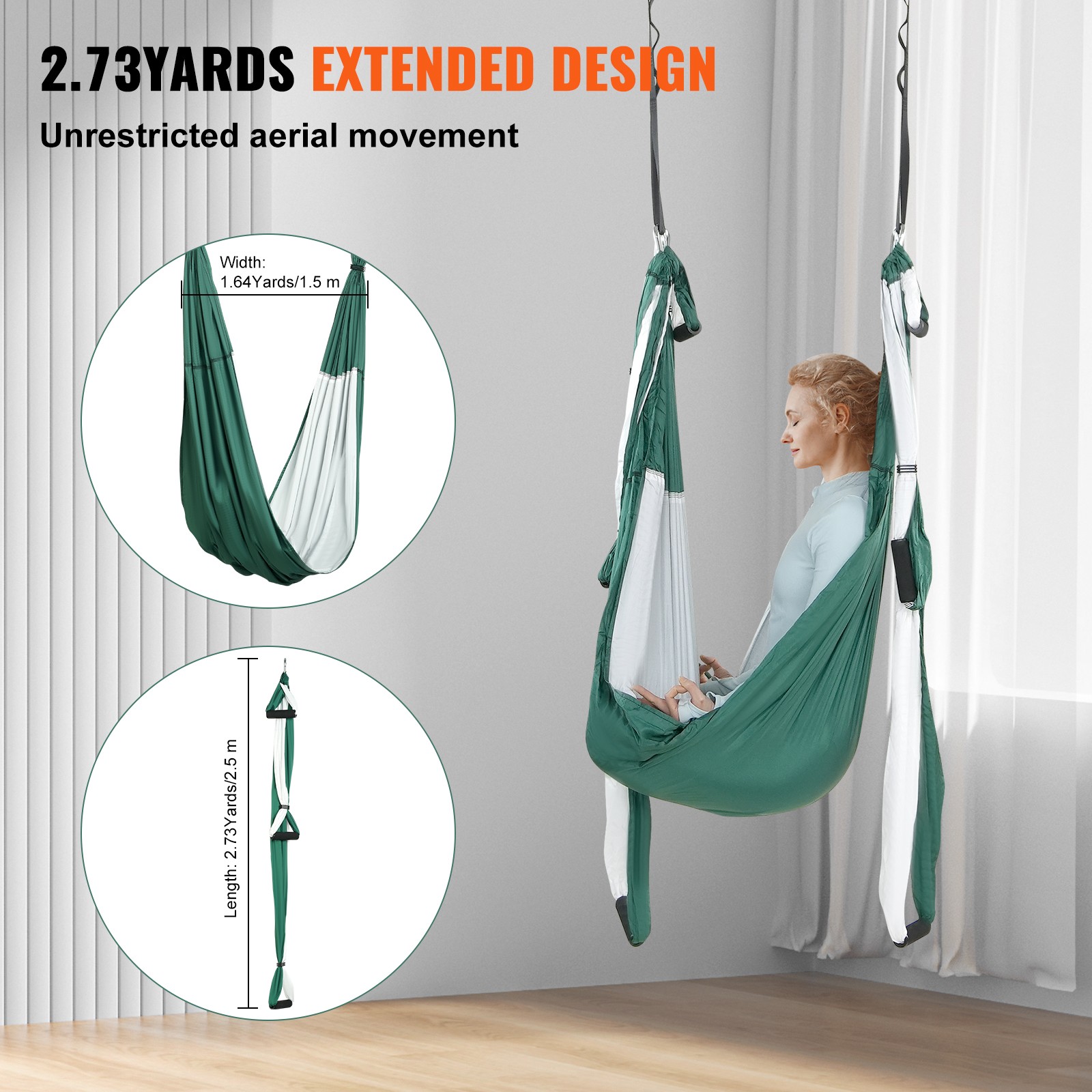 VEVOR Aerial Yoga Flying Yoga Swing 2.7 Yards Yoga Hammock Trapeze Green/White