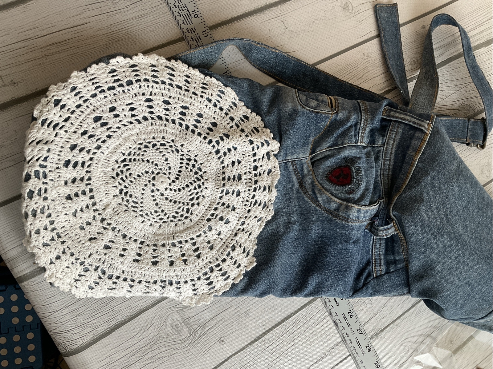Yoga Mat Carry Bag Shoulder Boho OOAK Retro Distressed Upcycle Denim Blue Jeans