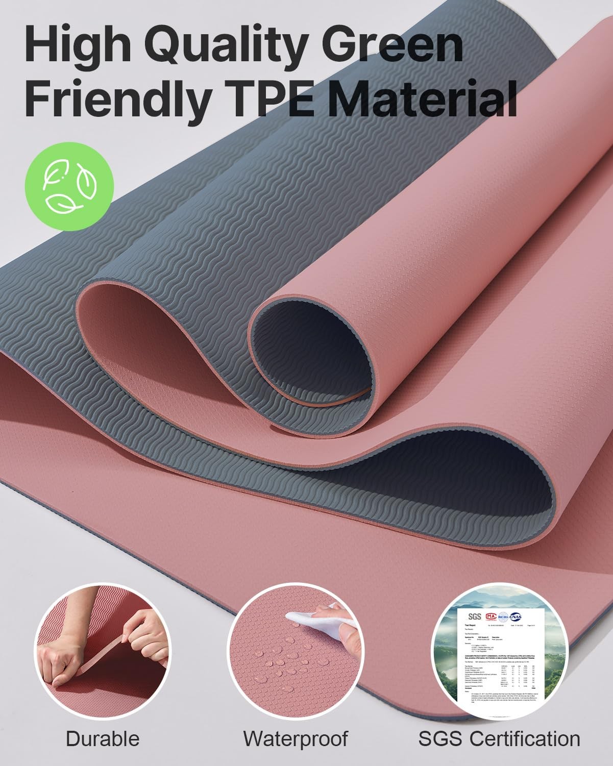 Yoga Mat, Non-Slip TPE Exercise Mat (1/4 Inch) for Pilates, Fitness & Barefoo…