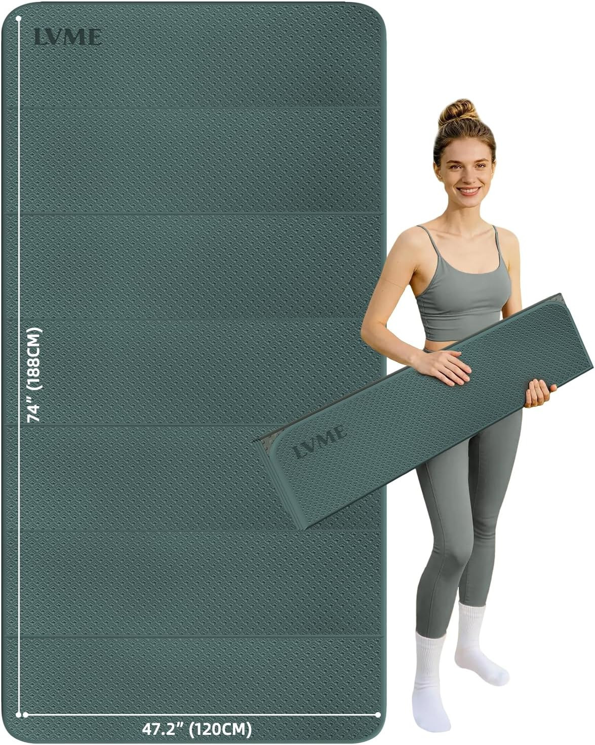 Large Yoga Mat, 74&Prime;X47.2&Prime; Extra Wide & Long Foldable Yoga Mat, 0.4&Prime; Thick Foldin