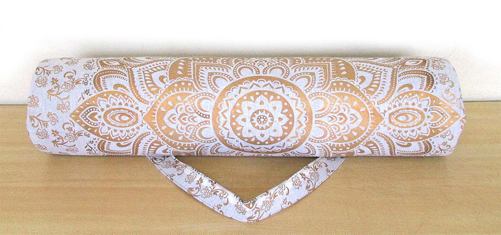Indian White Gold Yoga Mat Carrier Bag Mandala Large Bag With Shoulder Strap FBB