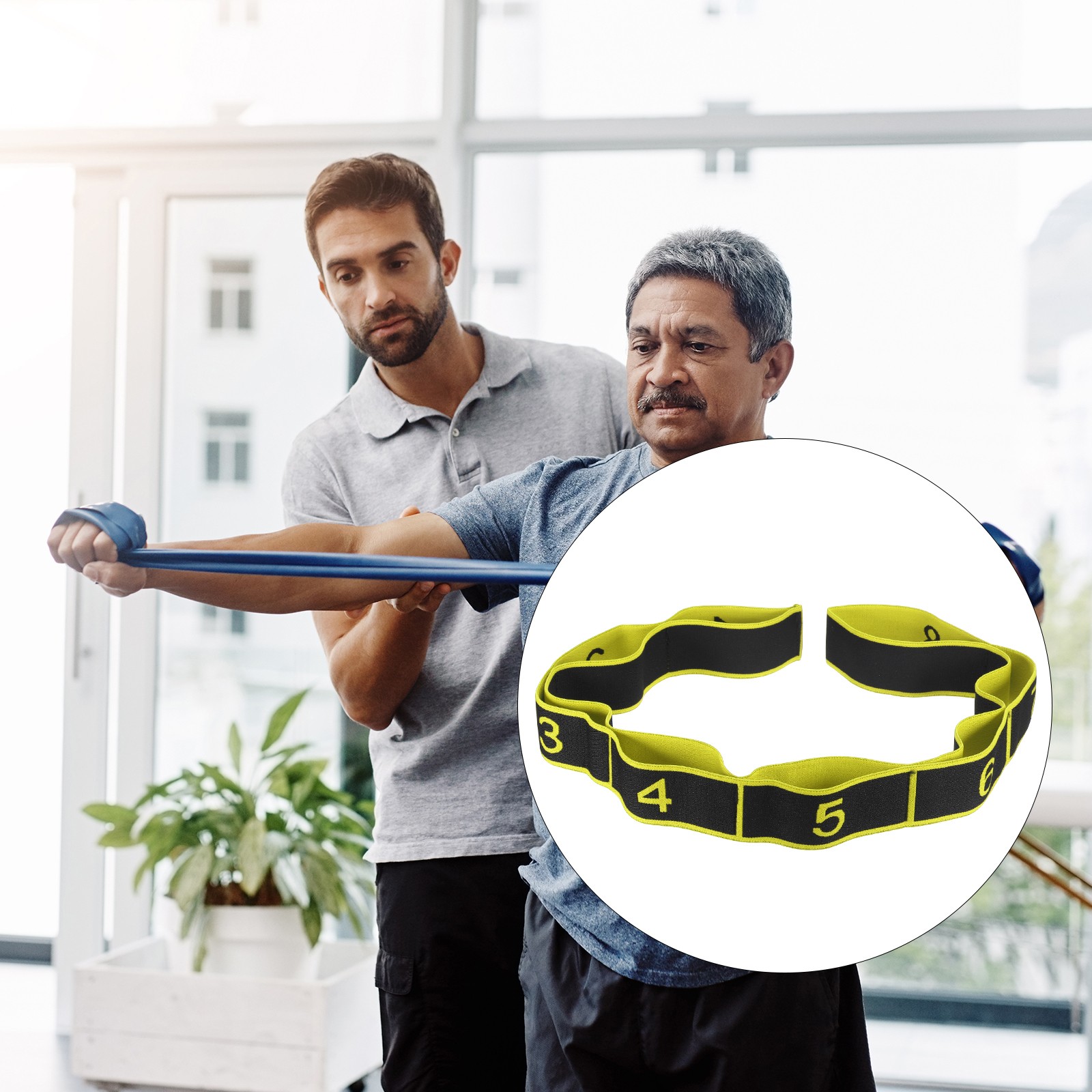35.4 Inch 2 Pcs Exercise Bands Yoga Stretching Strap Gray Pink/Yellow Black