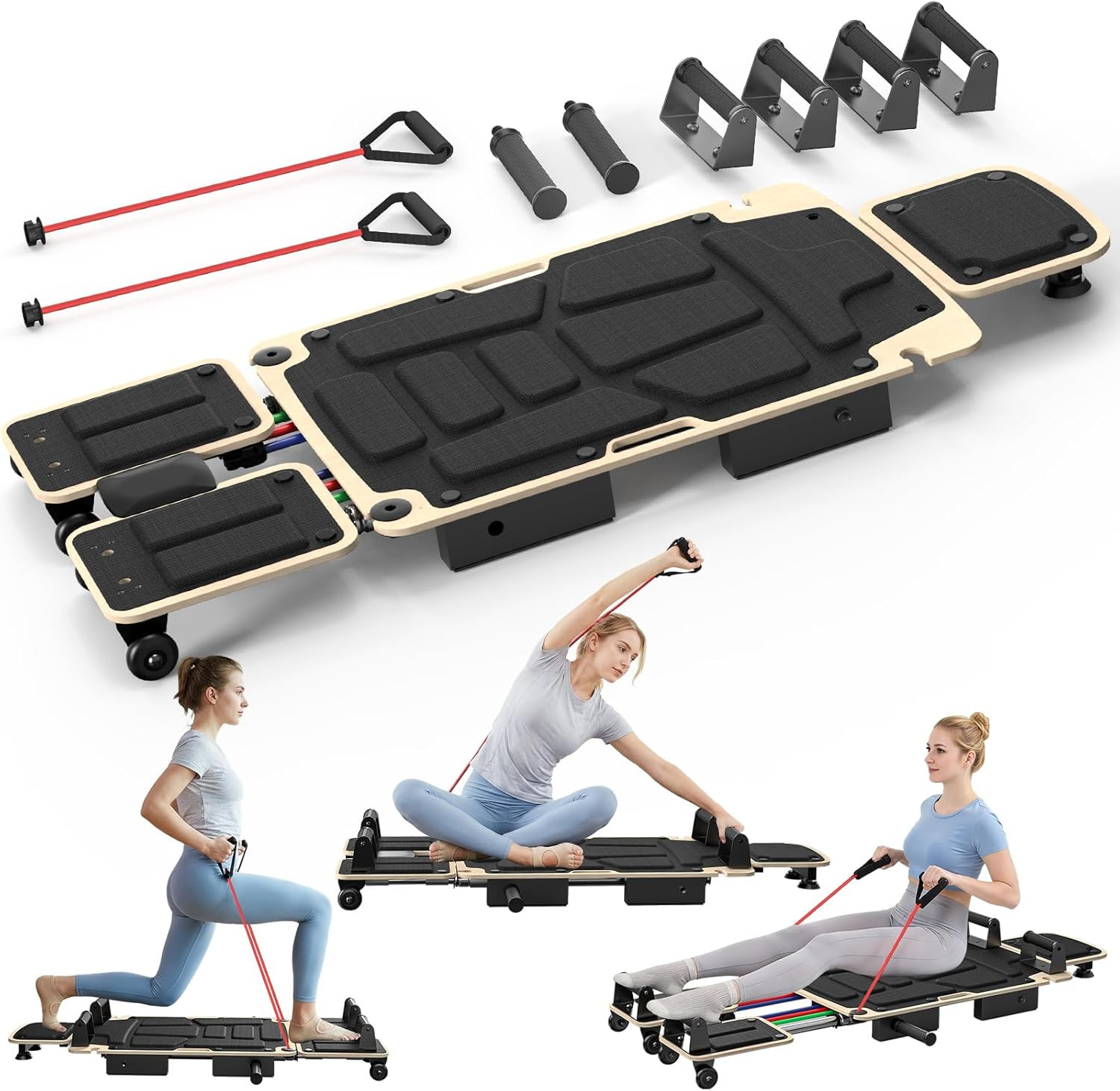 Pilates Board Reformer for Home Workout, 5-In-1 Pilates Equipment with Dual & Sp