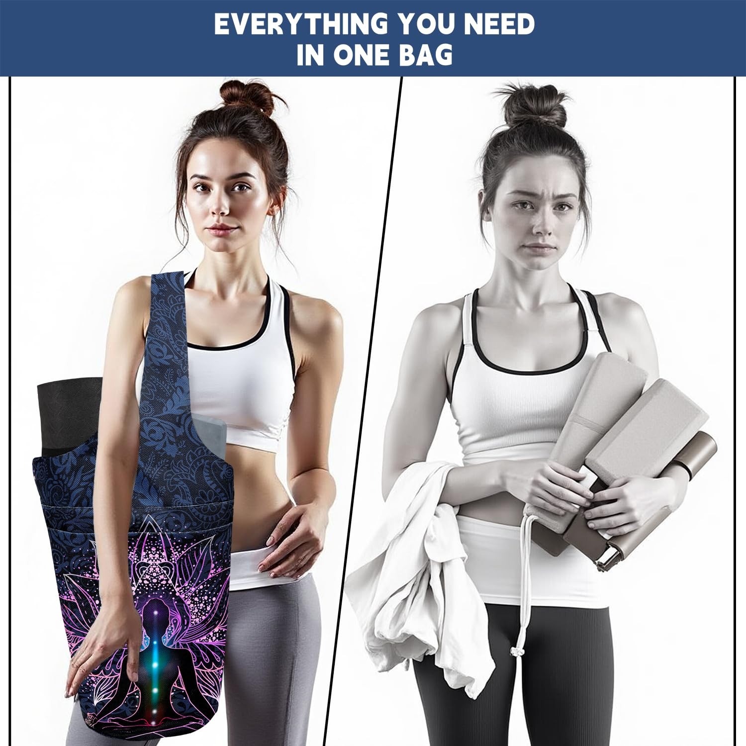 Yoga Mat Bag Carrier Side Large Pocket Durable Linen Workout Gym Travel Store