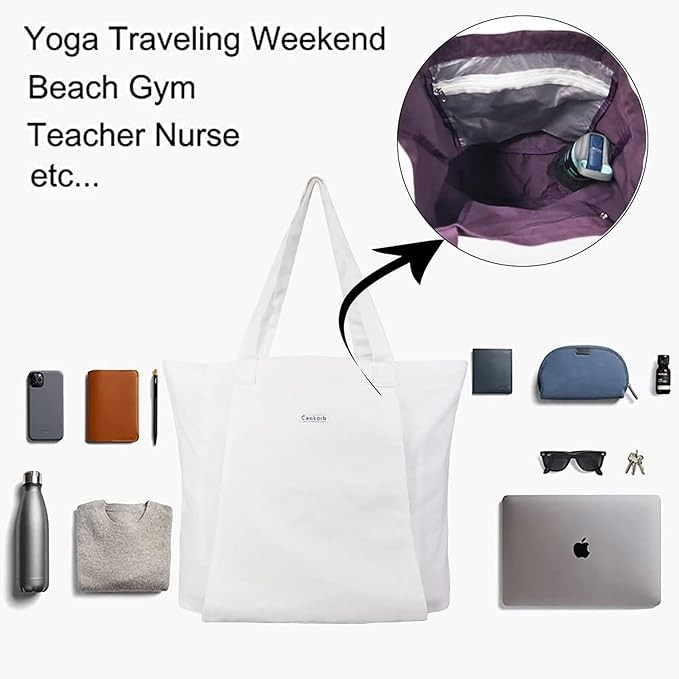 Yoga Bag for Women Canvas Tote with Yoga Mat Carrier for Pilates Travel Beach