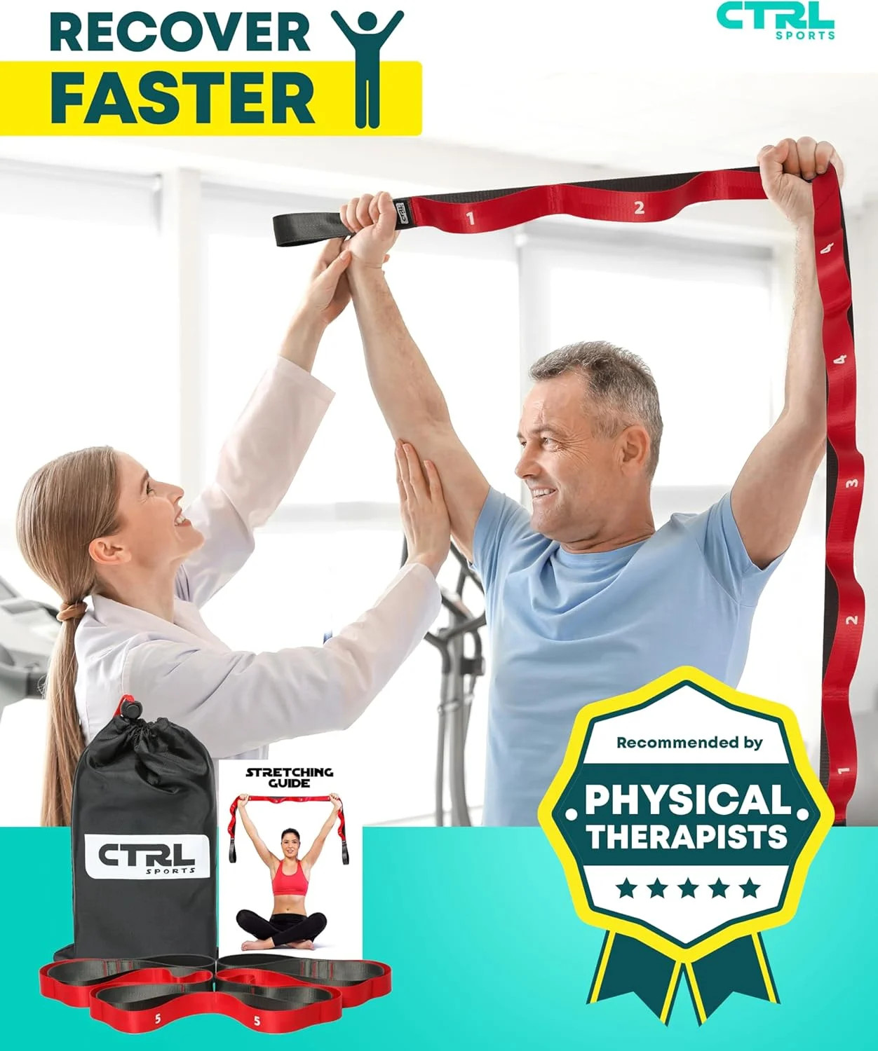 Stretching Strap with Loops – Non Elastic Stretch Band for Physical Therapy, Yog