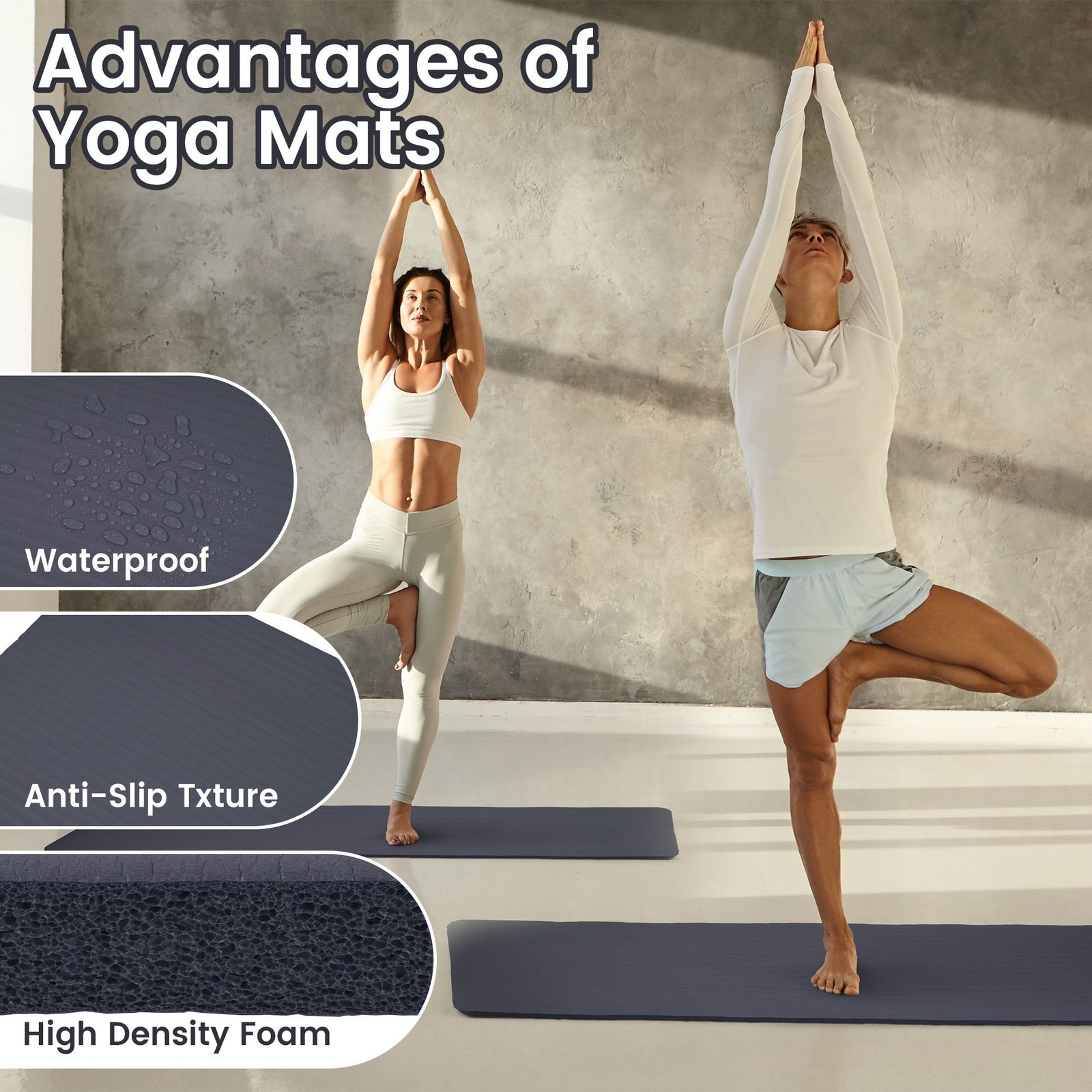 Fitvids 1/2&Prime; Thick High Density Exercise Yoga Mat, Carrying Strap, Graphite