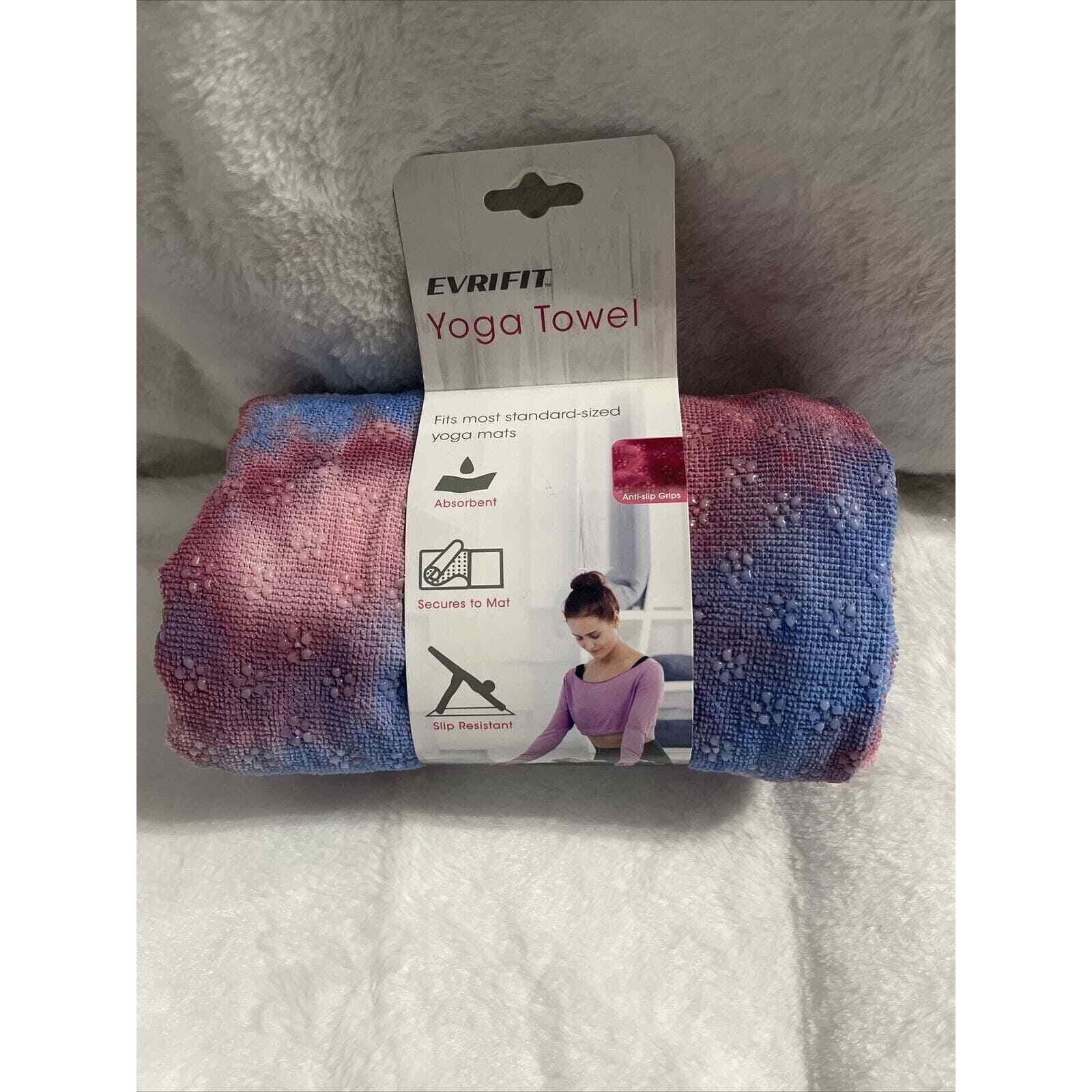 EvriFit Yoga Grippy Mat Towel Absorbent Microfiber 72&Prime; x 24.8&Prime; Secures Pink Blue